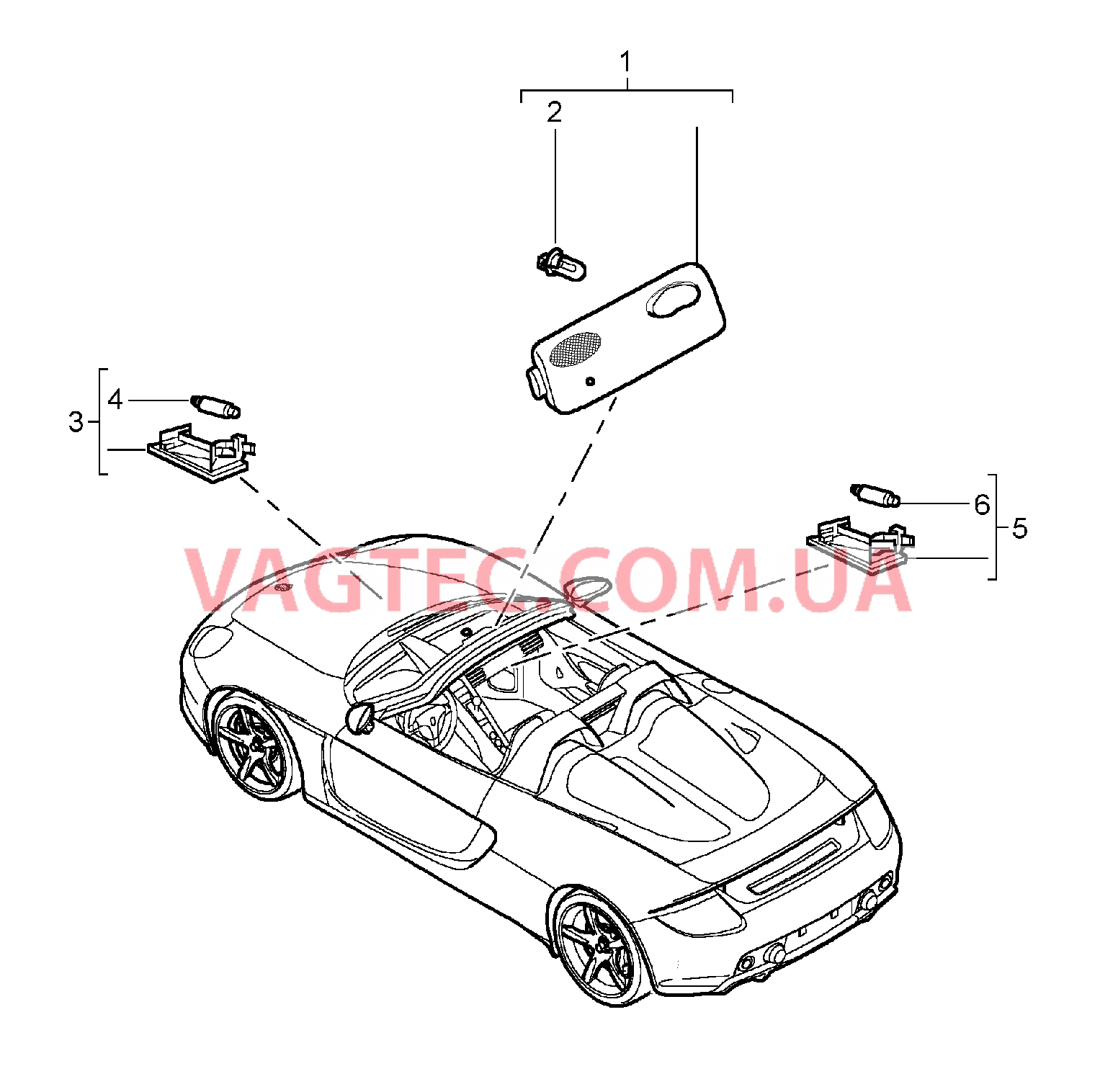 903-004 Освещение салона, Плафон освещения багажного отделения, Перчаточный ящик для PORSCHE CarreraGT 2004-2006