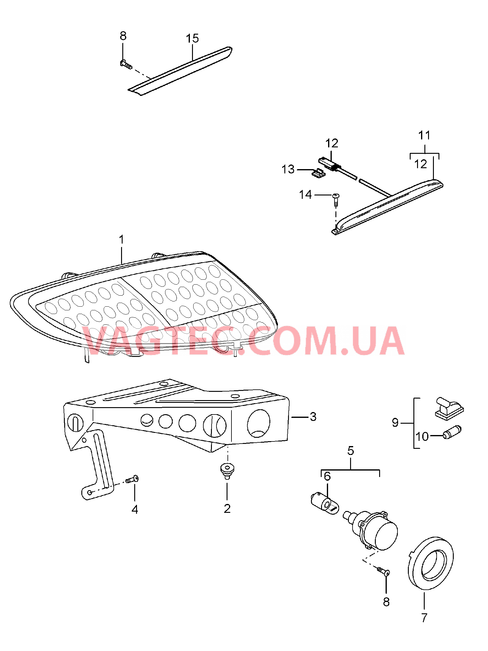 905-005 Задний фонарь, Лампа освещения номерного знака, Доп.сигнал торможения для PORSCHE CarreraGT 2004-2006-USA