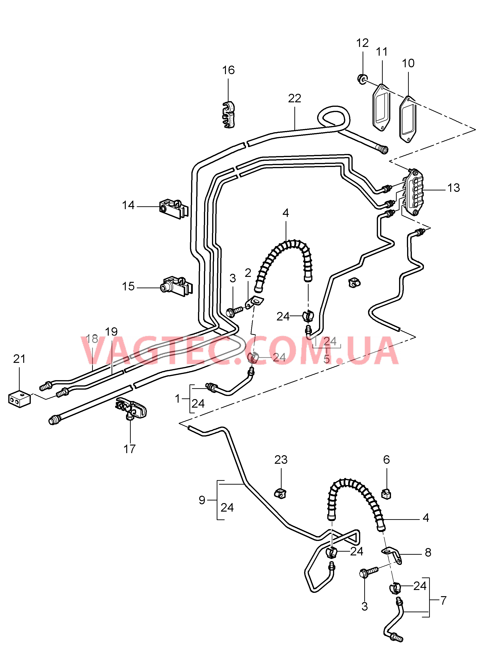 604-010 Тормозные магистрали, Тормозные магистрали, Днище кузова, Вакуумный трубопровод для PORSCHE Cayman 2006-2008USA