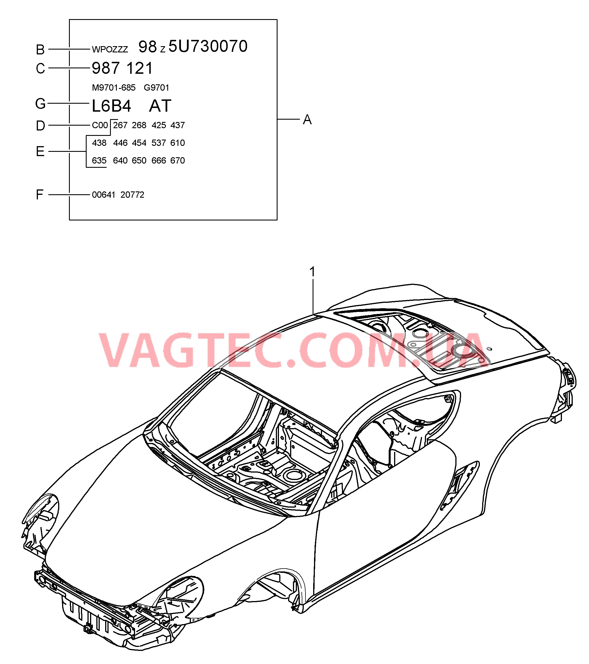 801-000 Силовая структура кузова для PORSCHE Cayman 2006-2008