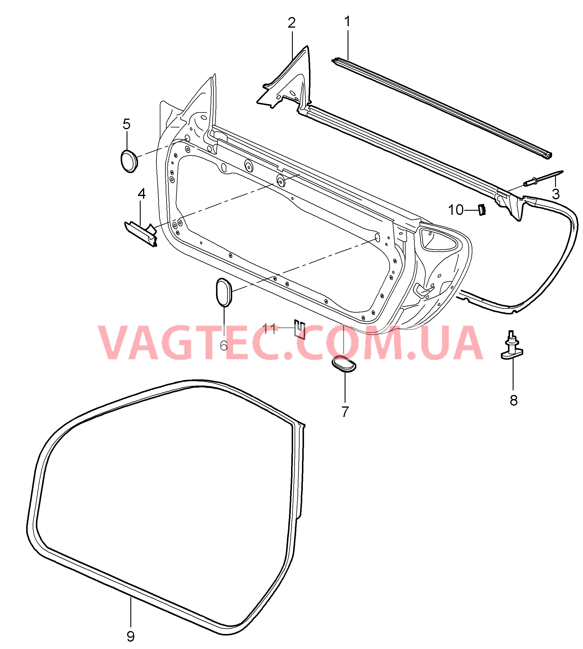 804-010 Дверн.уплотнитель, Прокладка, Рама ветрового стекла для PORSCHE Cayman 2006-2008