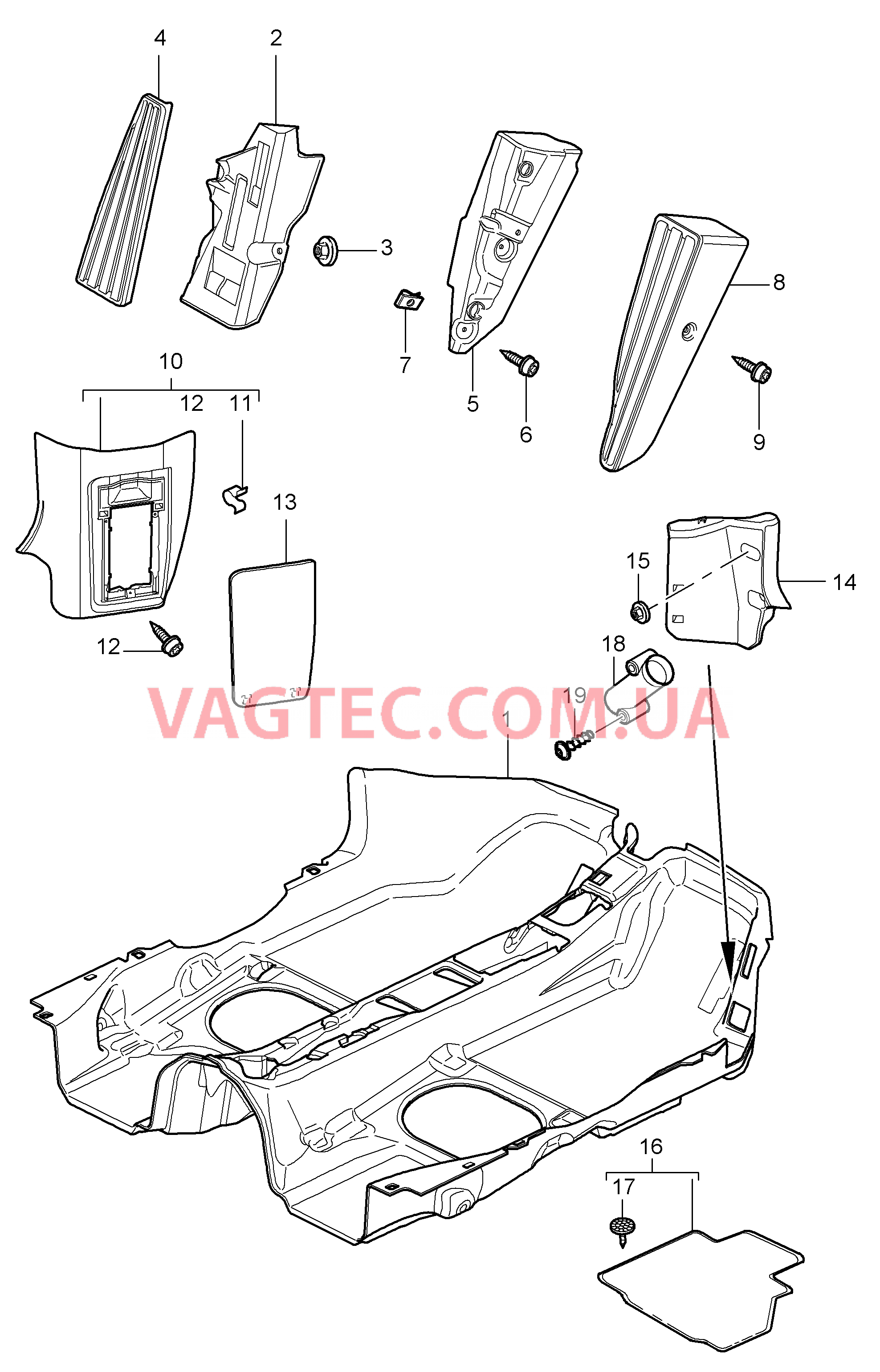 807-002 Оснащение салона, Накладка на днище, Обивки для PORSCHE Cayman 2006-2008