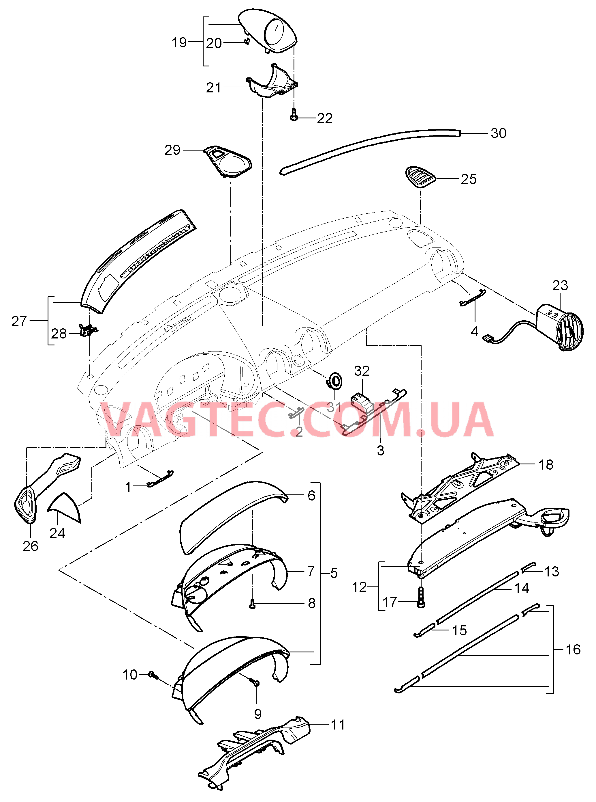 809-001 Облицовка передней панели, Верхняя часть, с, Детали для PORSCHE Cayman 2006-2008USA