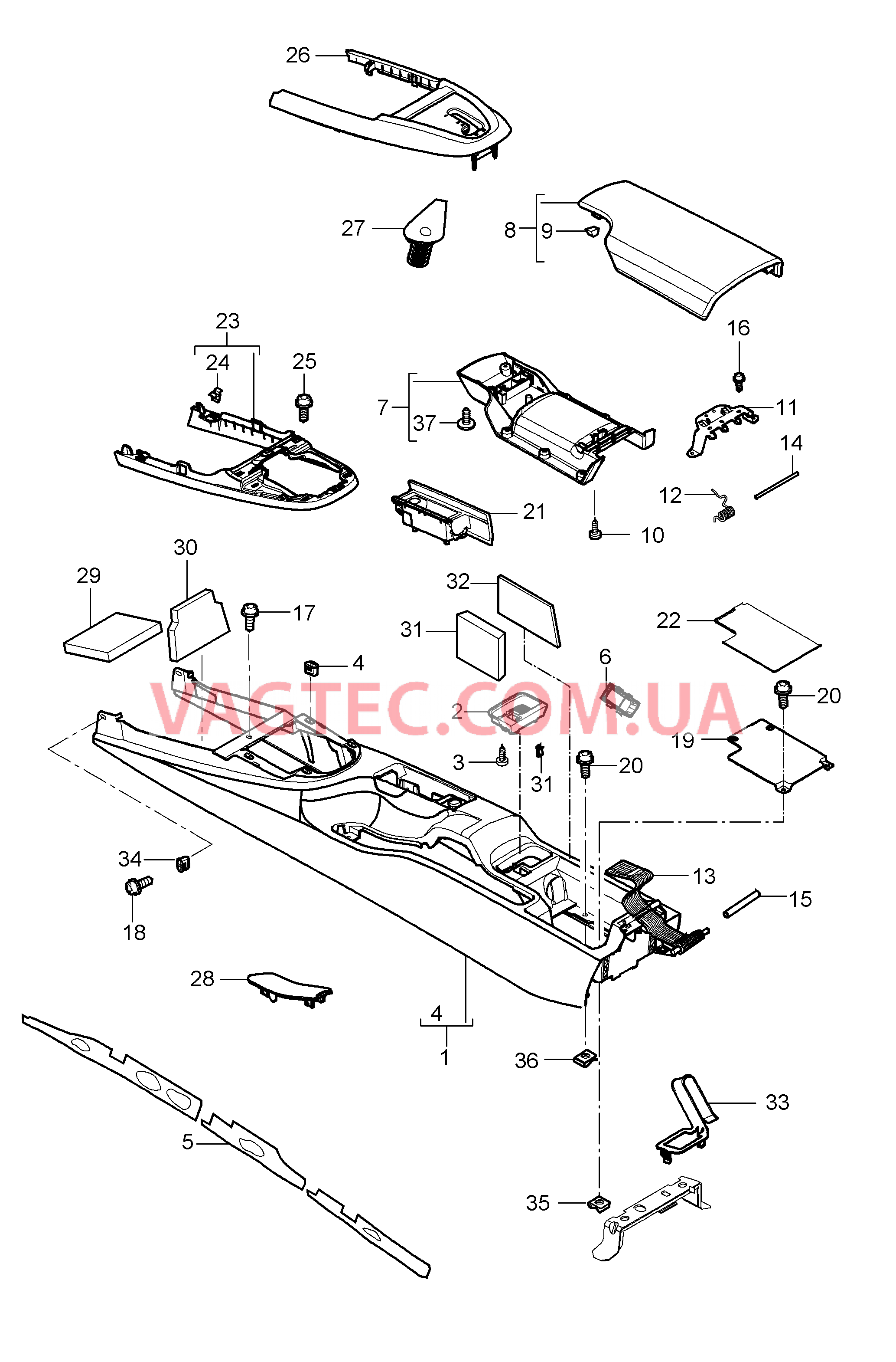 809-020 Центральная консоль, задний для PORSCHE Cayman 2006-2008USA