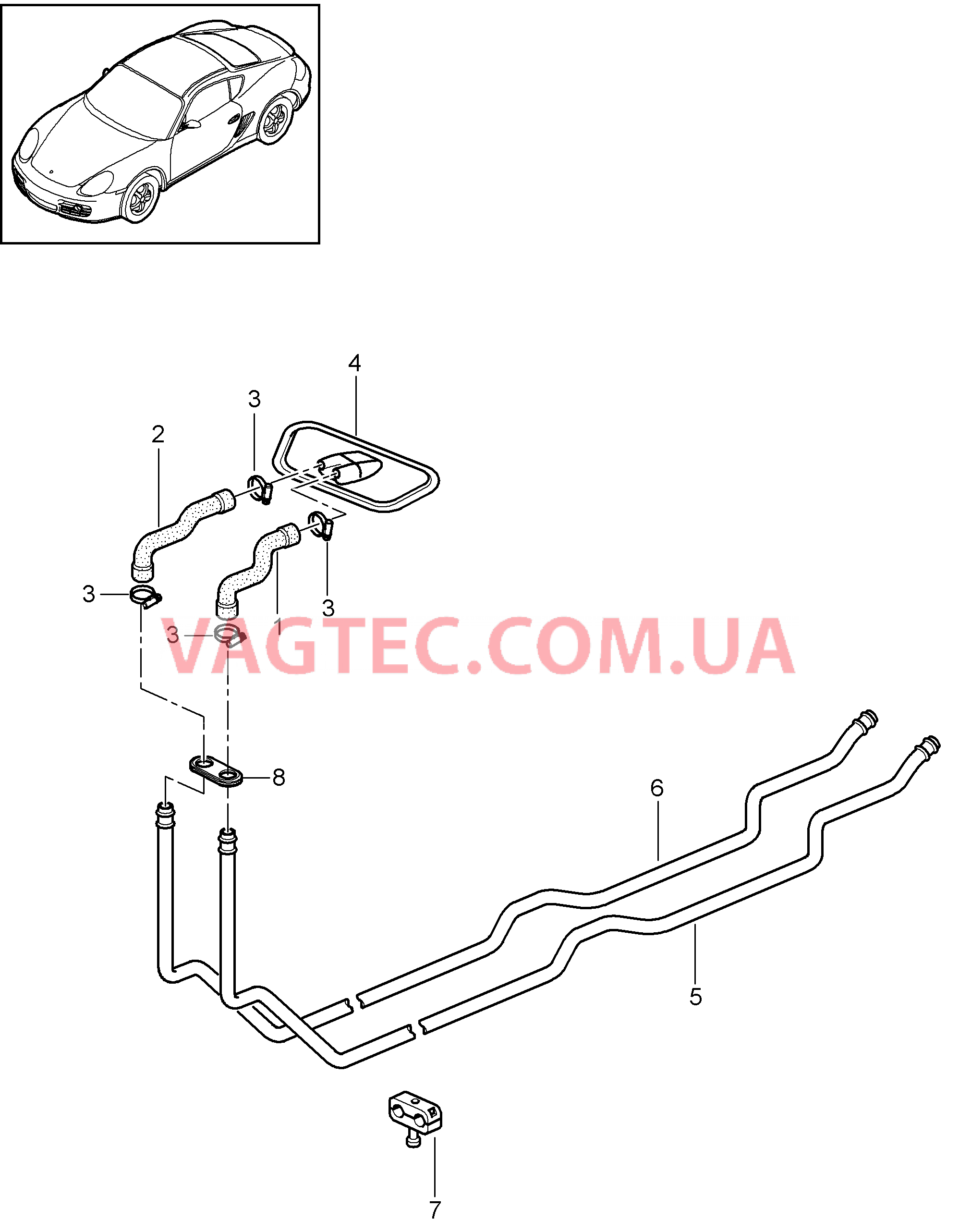 813-000 Обогрев 1, Подводящий трубопровод, Обратная магистраль для PORSCHE Cayman 2006-2008