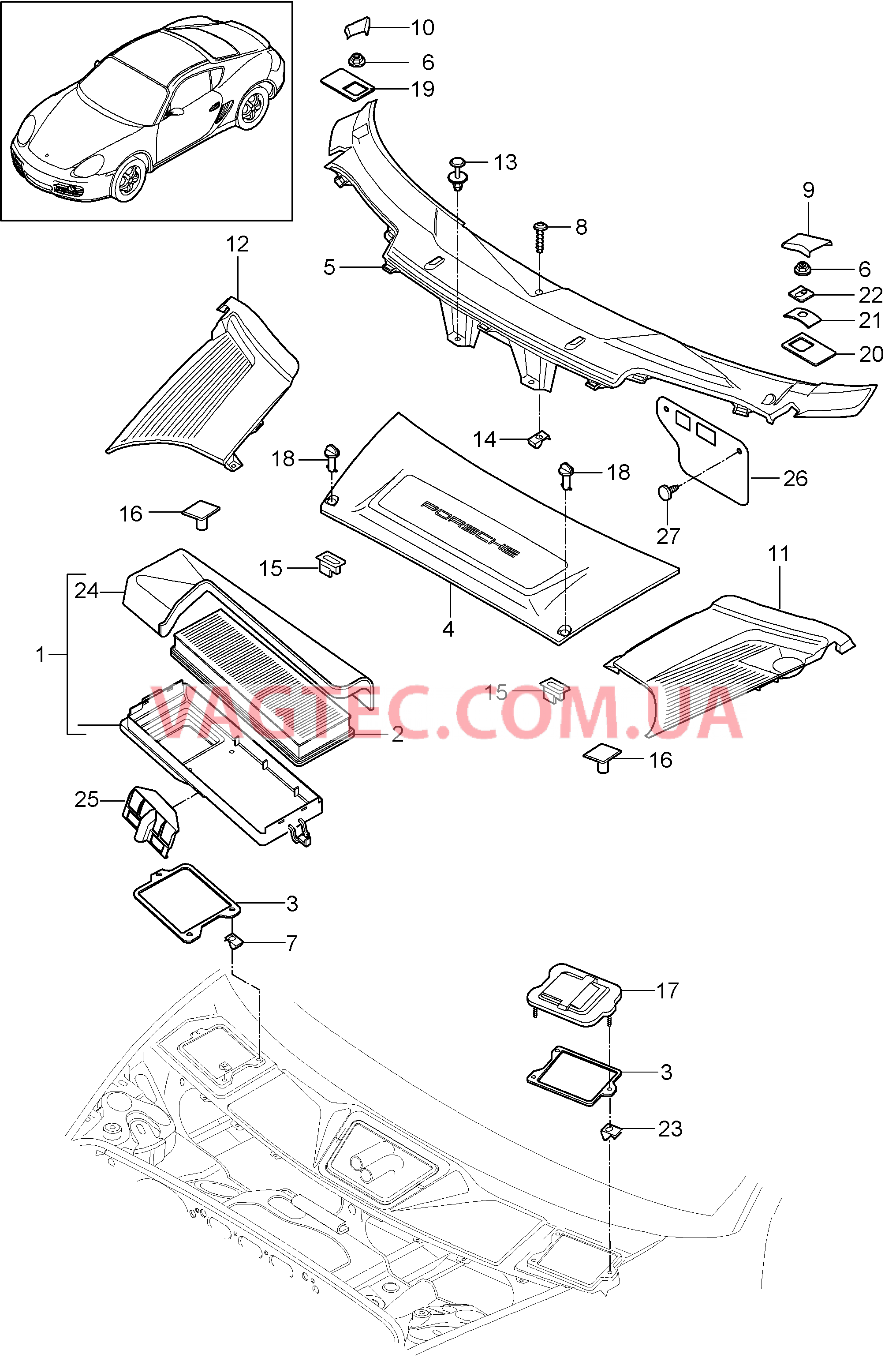 813-020 Противосажевый фильтр, Ветровой кожух для PORSCHE Cayman 2006-2008USA