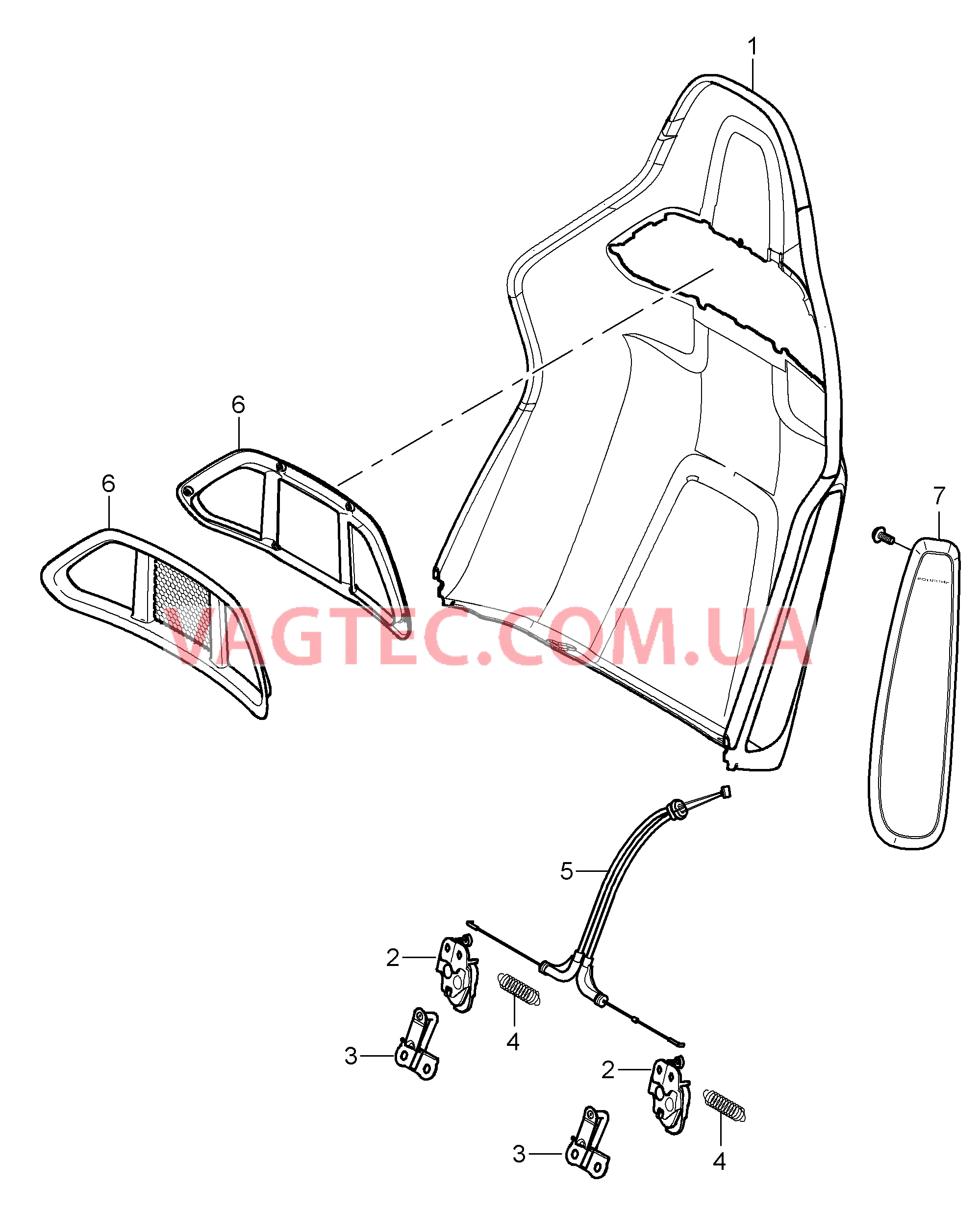 817-036 Каркас спинки, Ковшеобразное сиденье, складной, Детали для PORSCHE Cayman 2006-2008USA
