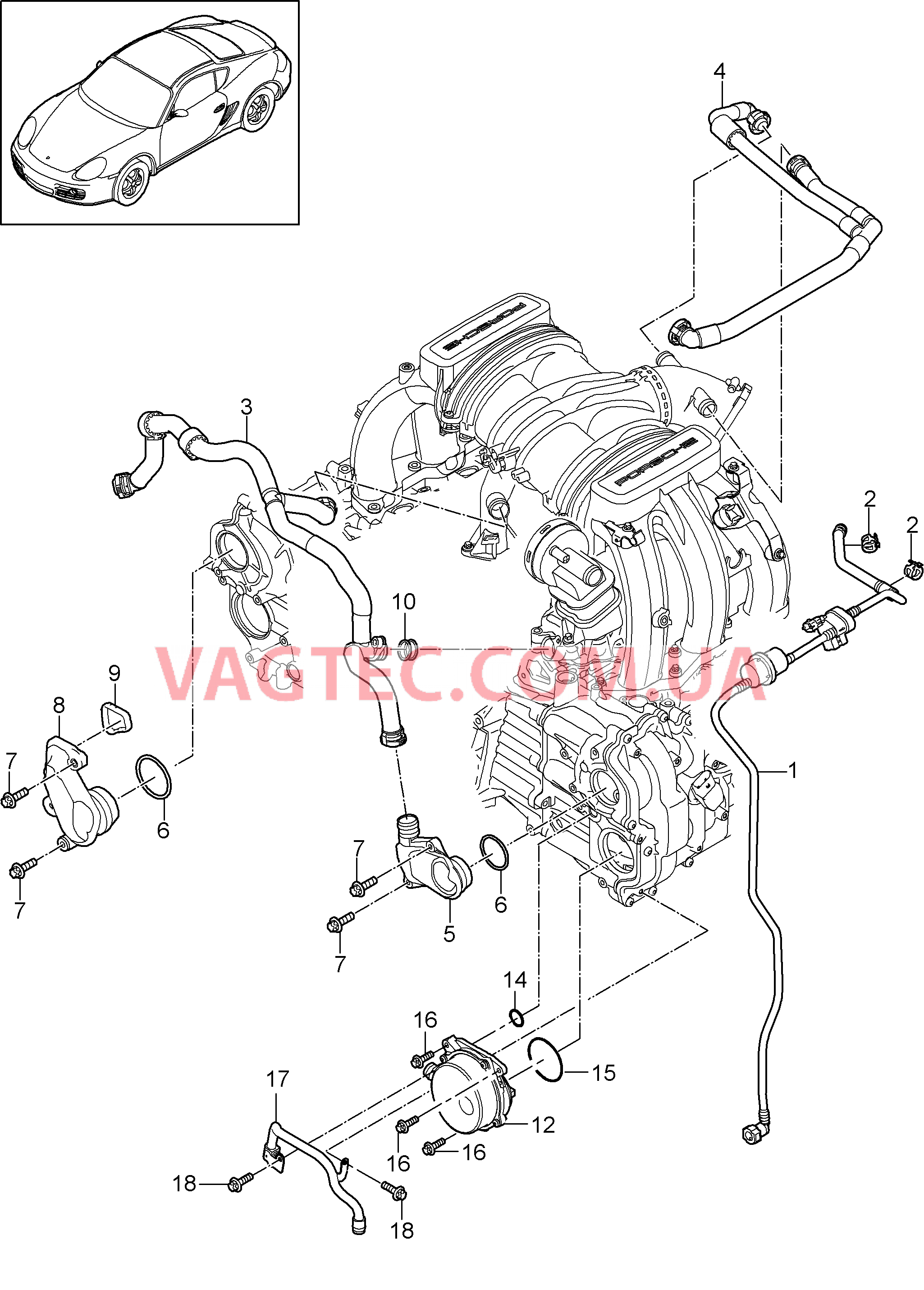 104-010 Кривошипный механизм, Система вентиляции, Вентиляция топливн.бака, Вакуумный насос для PORSCHE Cayman 2009-2012