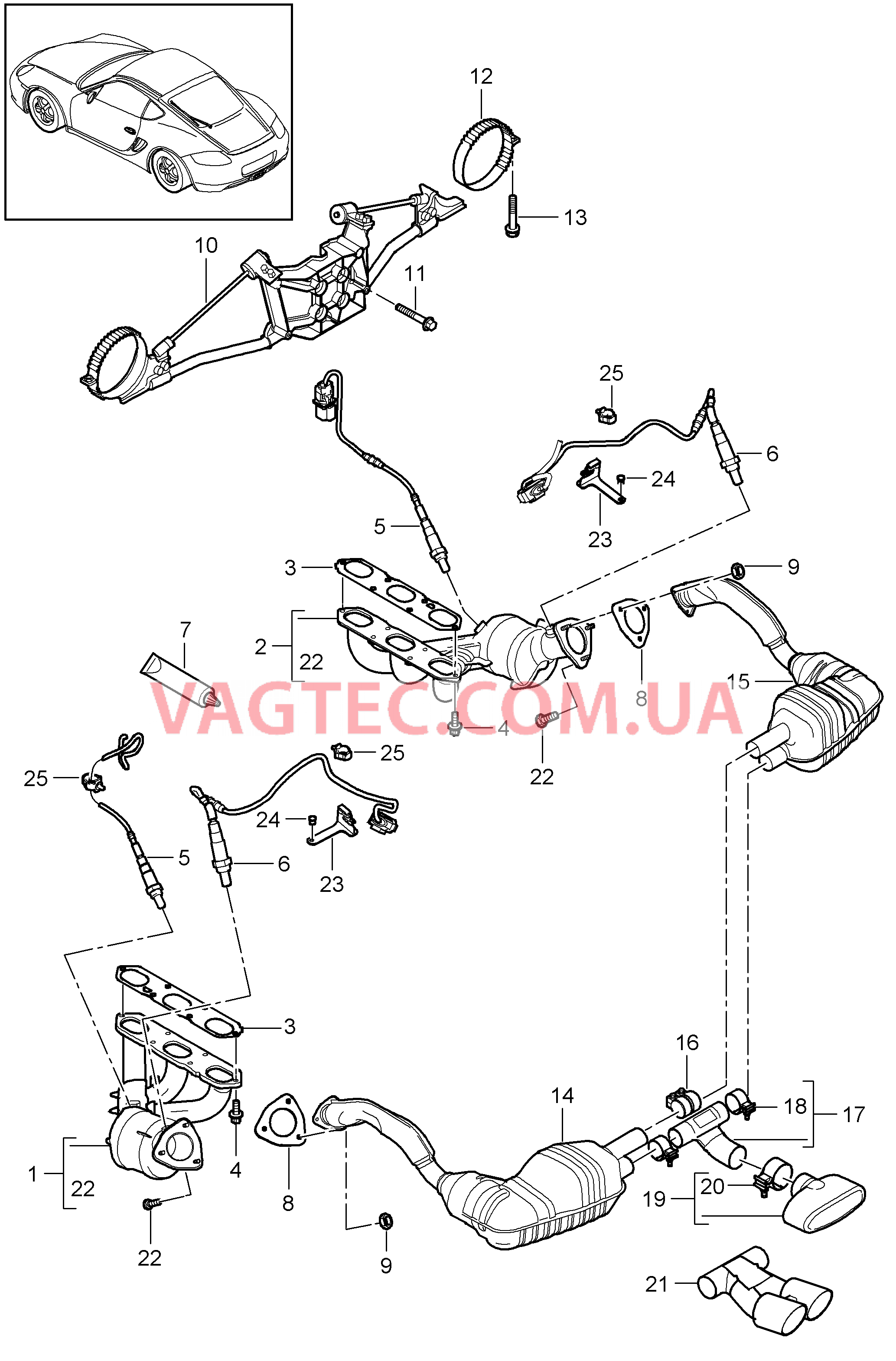 202-000 Выпускная система для PORSCHE Cayman 2009-2012USA