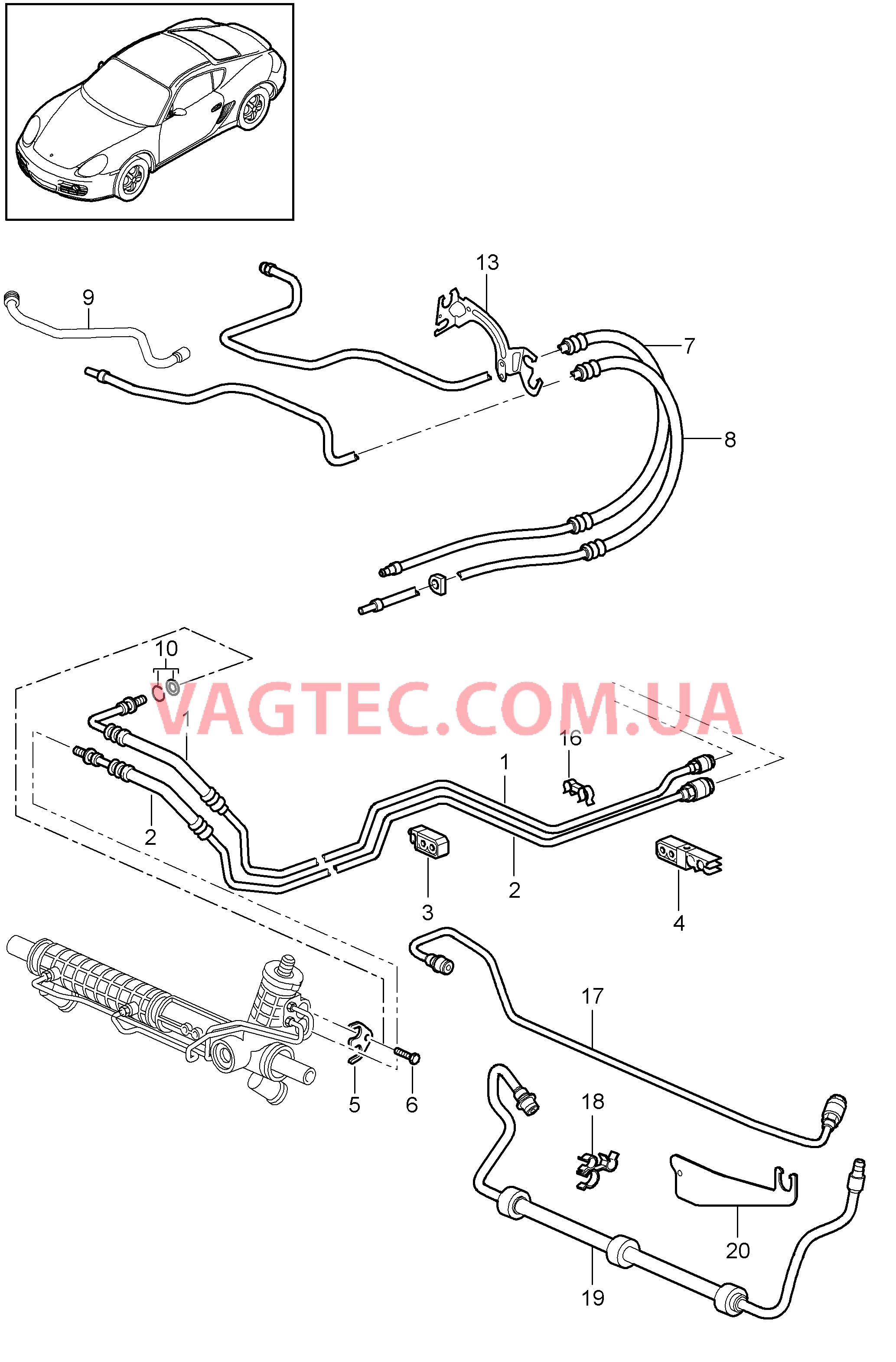 403-001 Рул.управ.с усилителем, Линии для PORSCHE Cayman 2009-2012USA