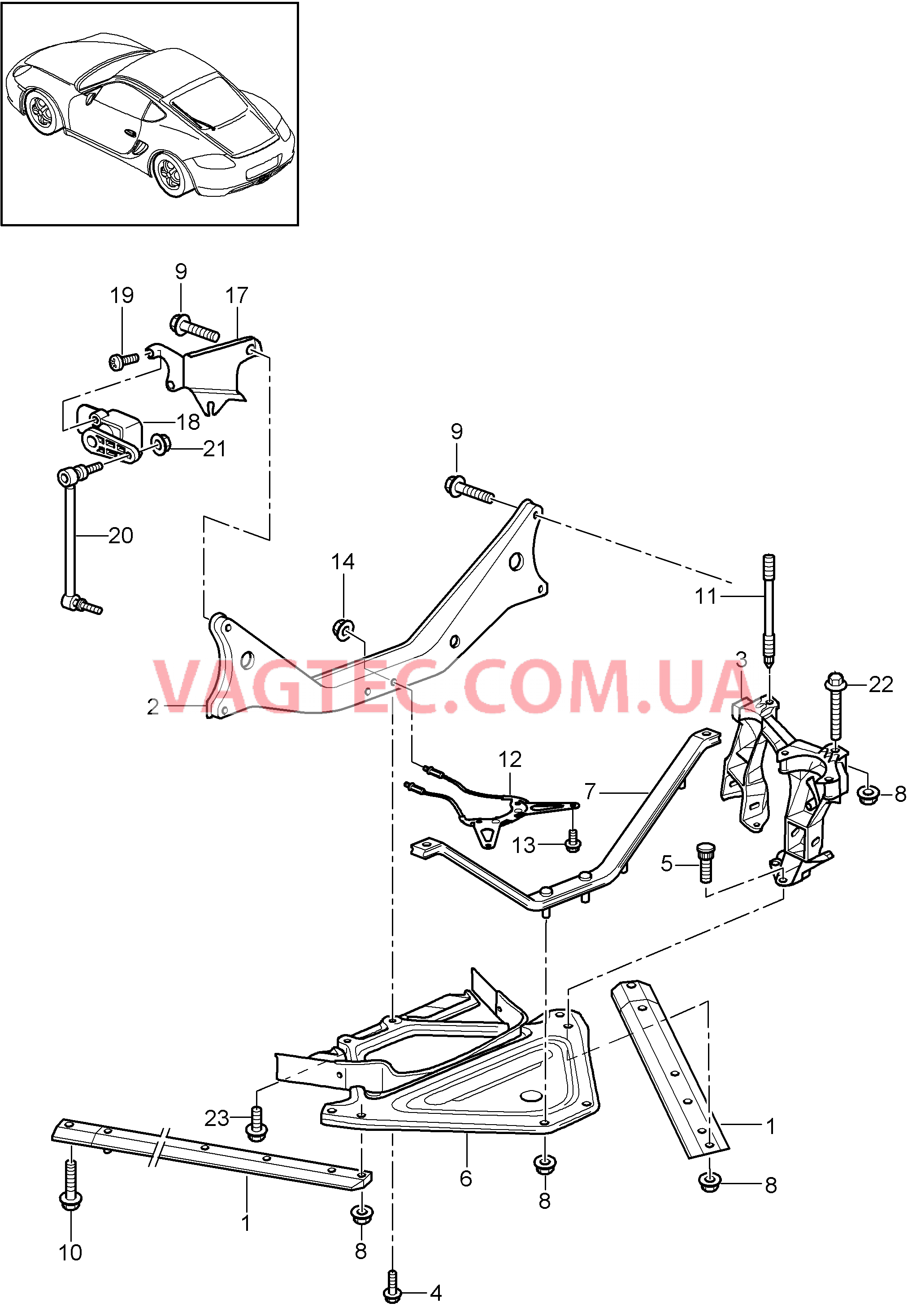 501-001 Задняя ось, Боковая часть, Держатель для PORSCHE Cayman 2009-2012