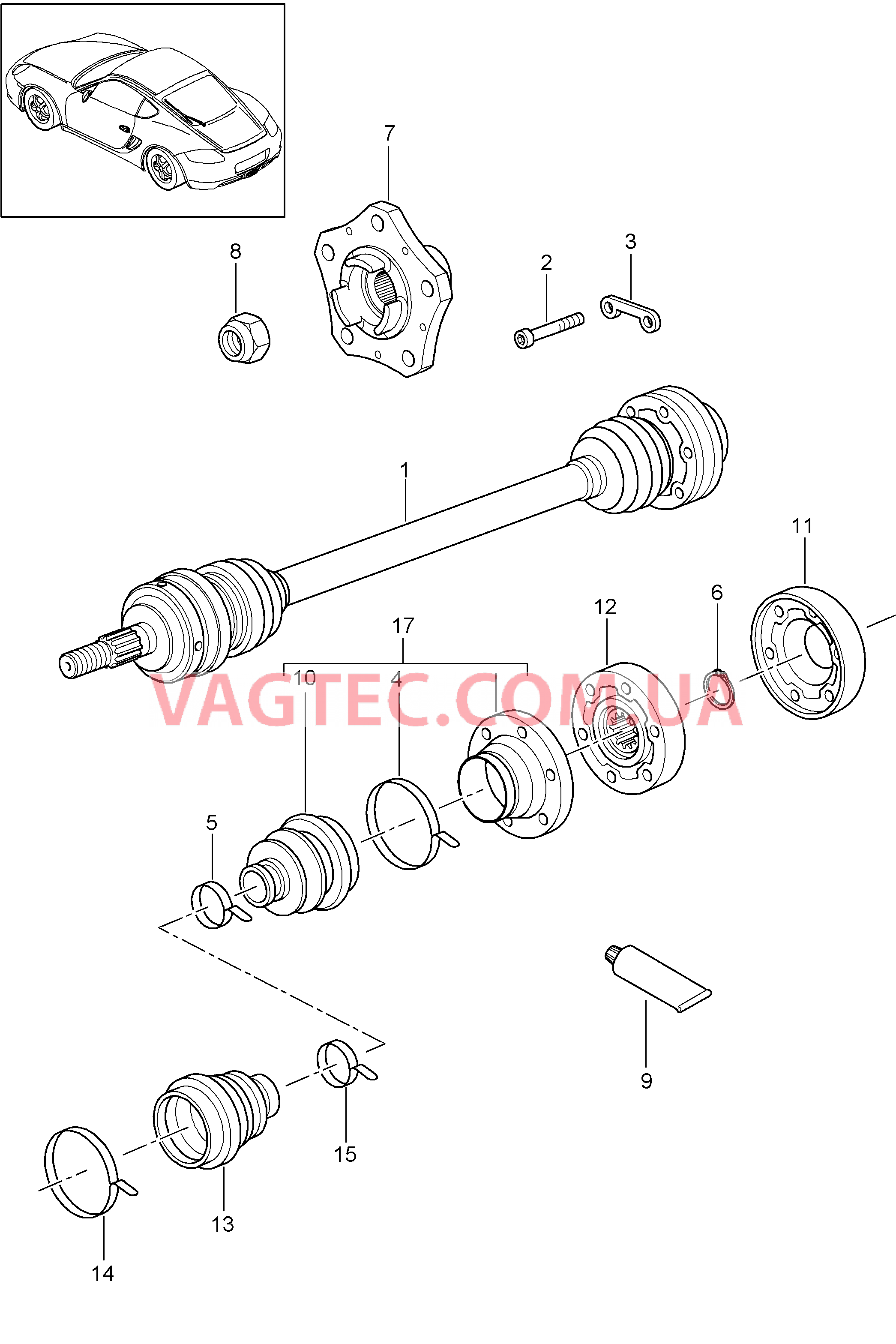 501-005 Шарнирный вал, Ступица для PORSCHE Cayman 2009-2012