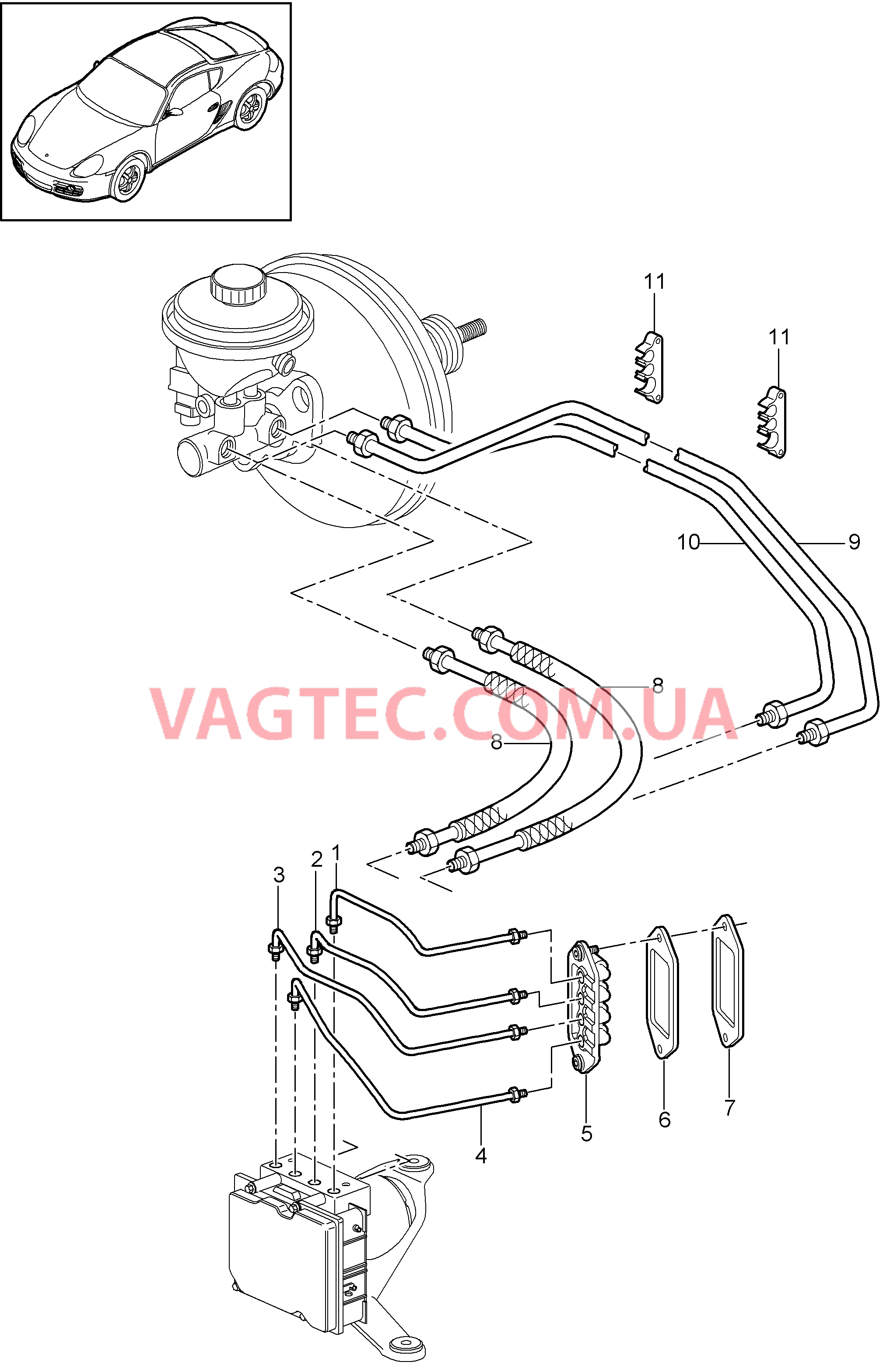 604-005 Тормозные магистрали, Передняя часть кузова для PORSCHE Cayman 2009-2012USA