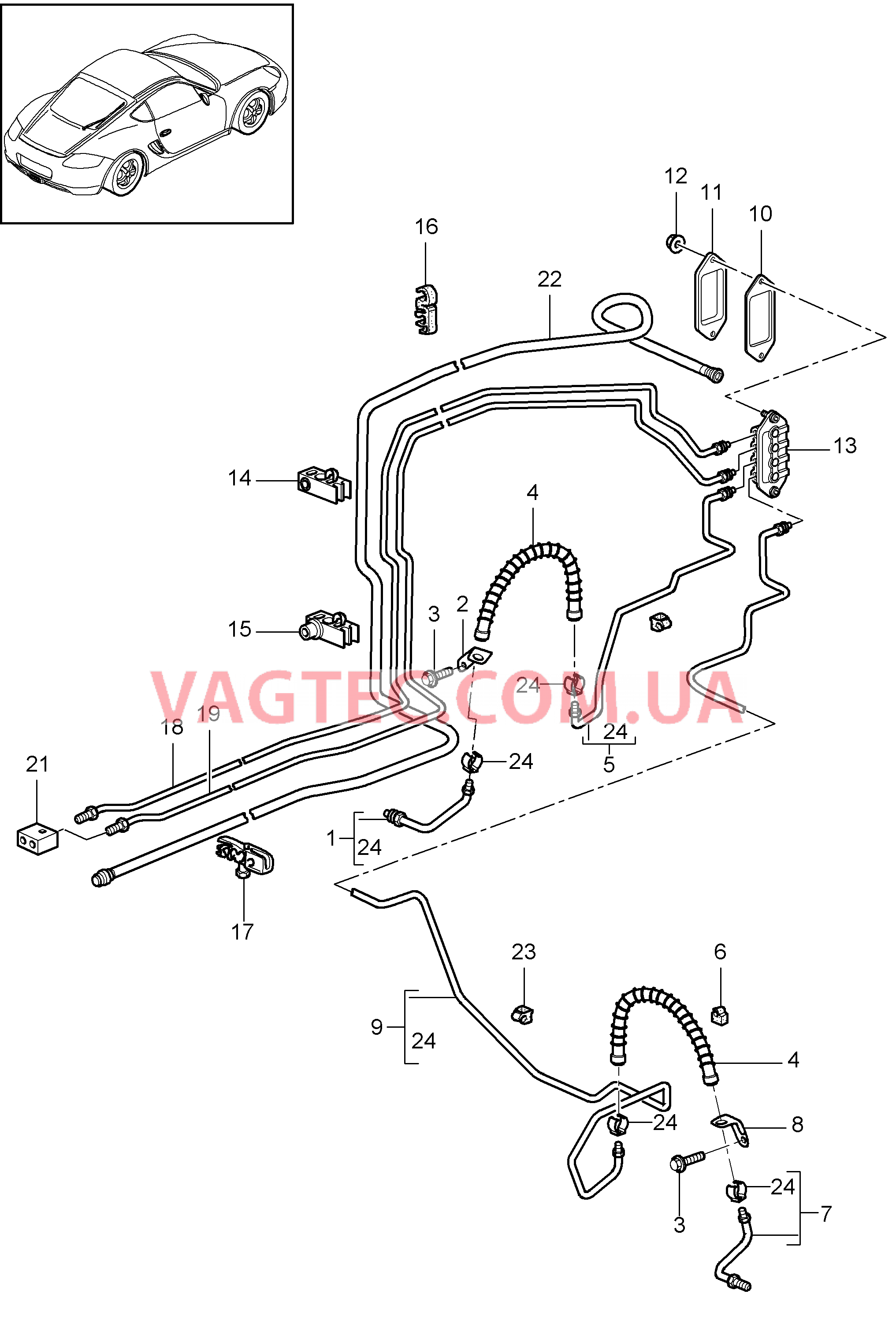 604-010 Тормозные магистрали, Тормозные магистрали, Днище кузова, Вакуумный трубопровод для PORSCHE Cayman 2009-2012USA