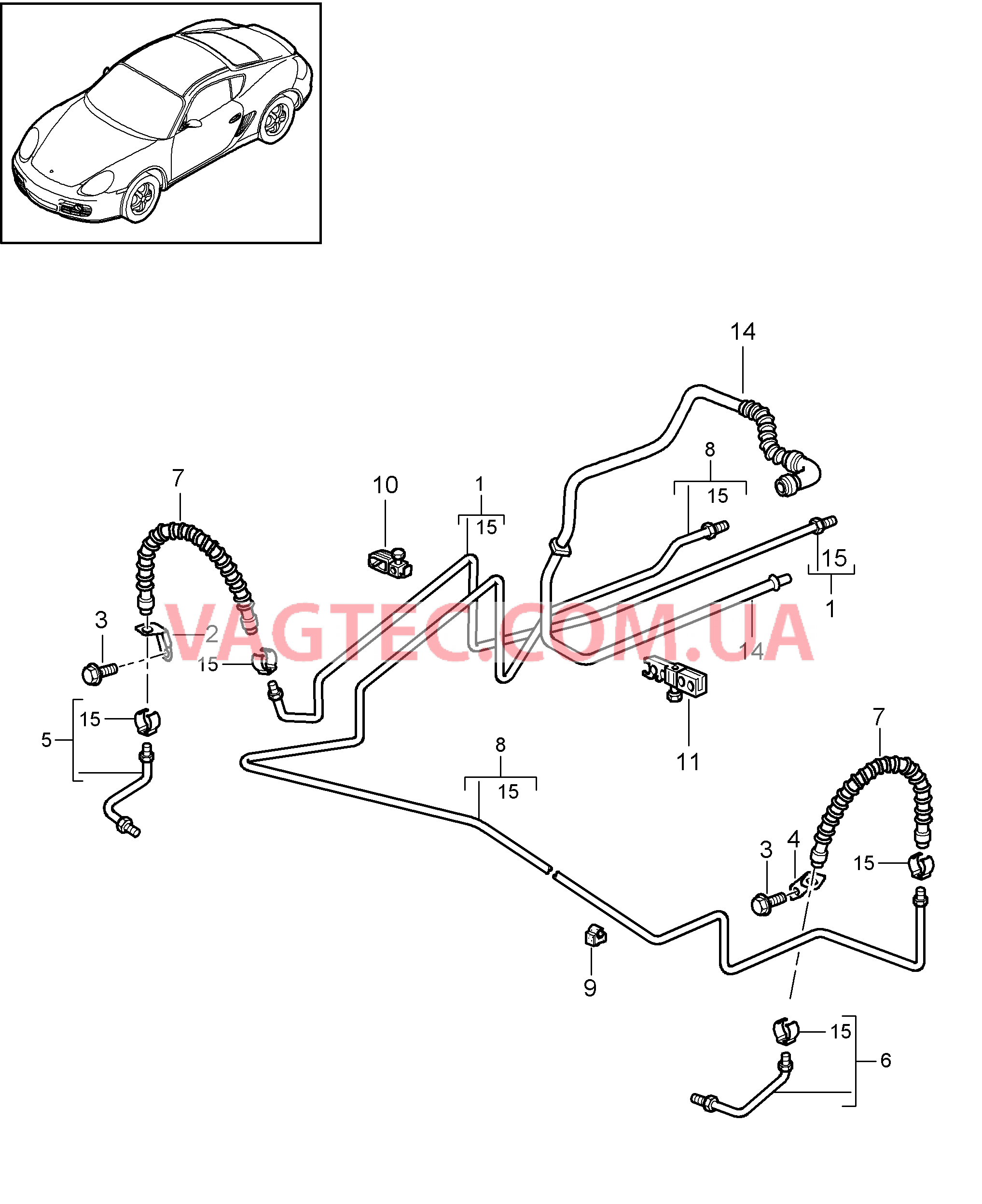 604-015 Тормозная трубка, Днище кузова, Задняя ось, Вакуумный трубопровод для PORSCHE Cayman 2009-2012