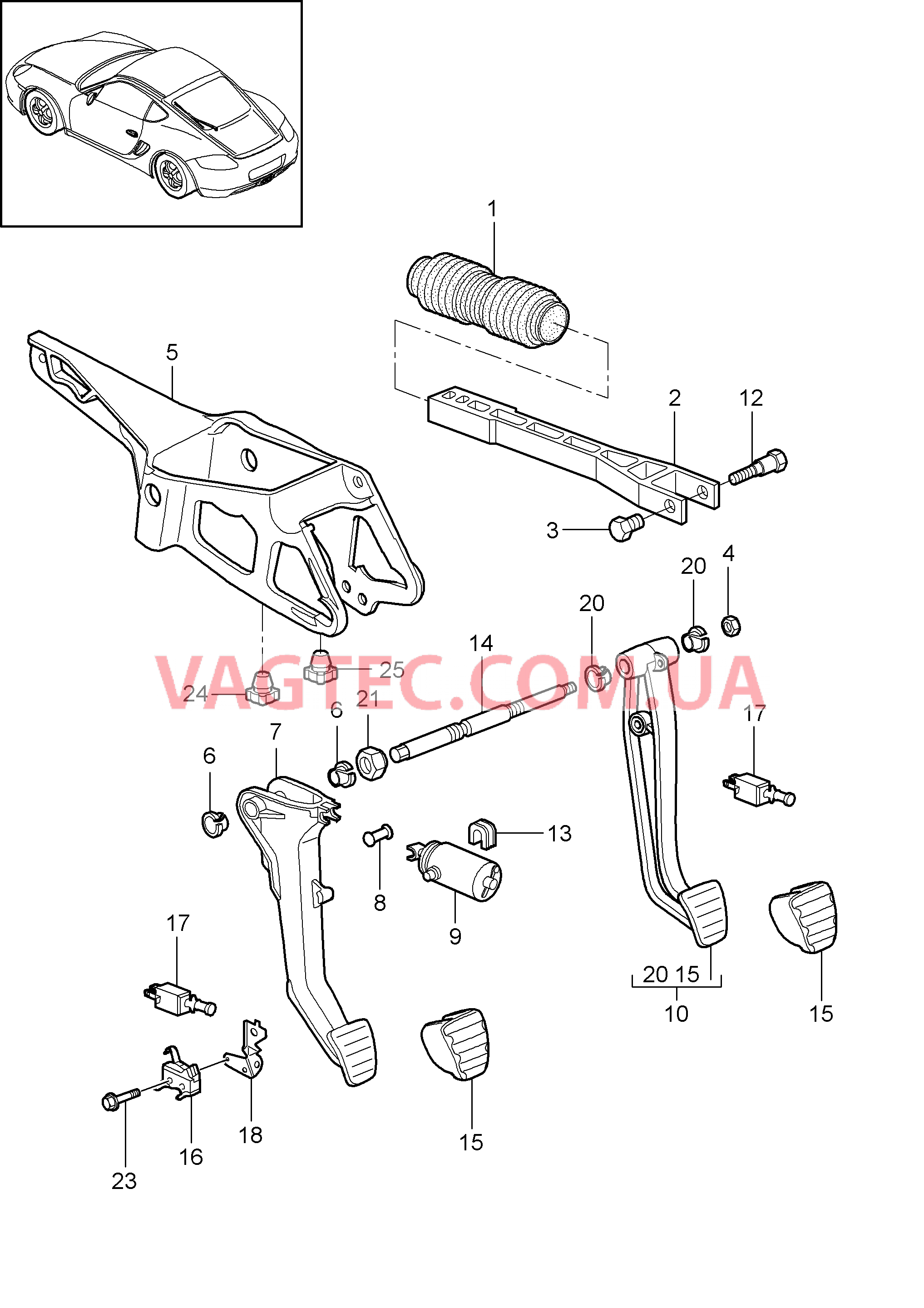 702-000 Педальный механизм для PORSCHE Cayman 2009-2012