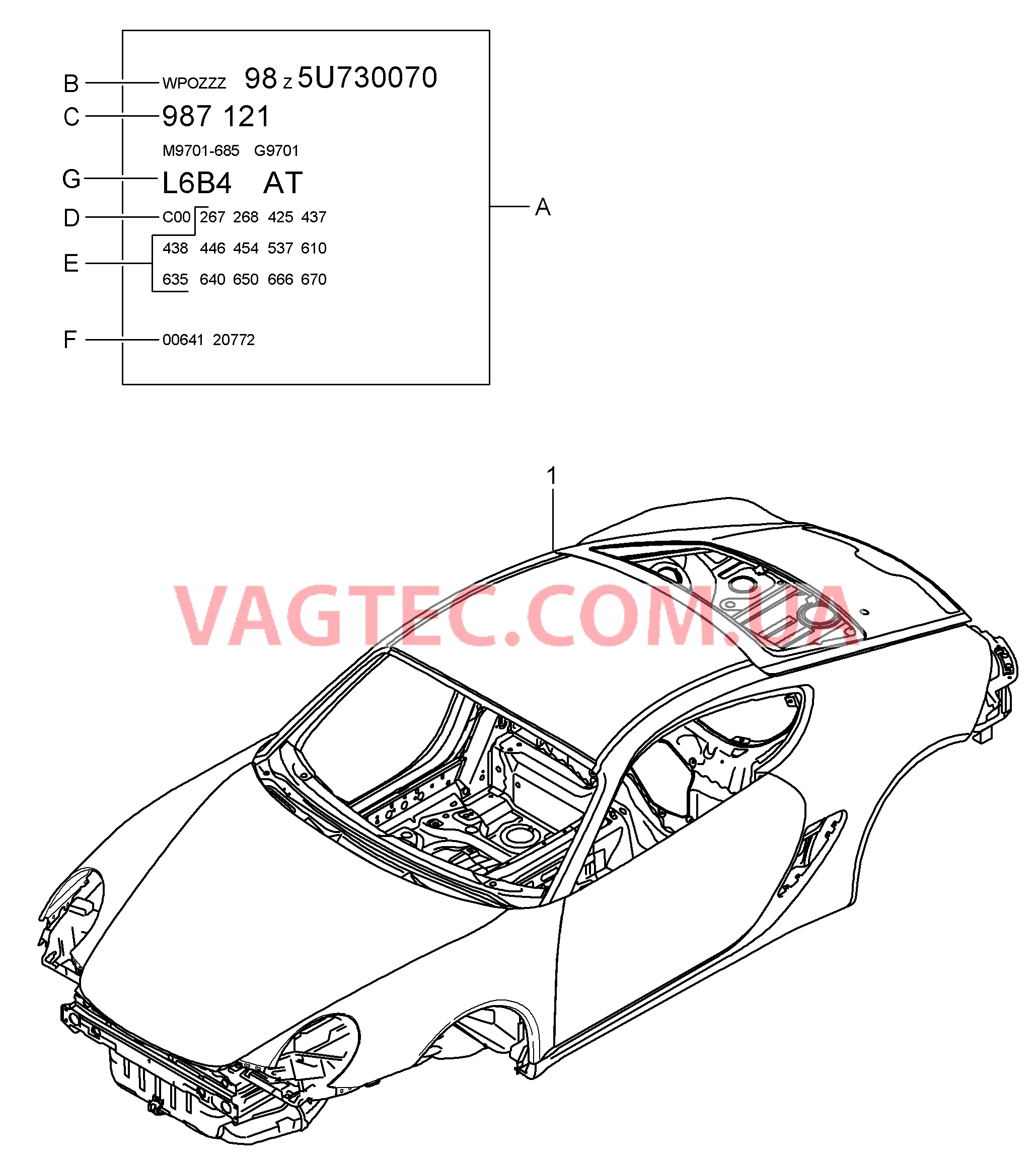 801-000 Силовая структура кузова для PORSCHE Cayman 2009-2012