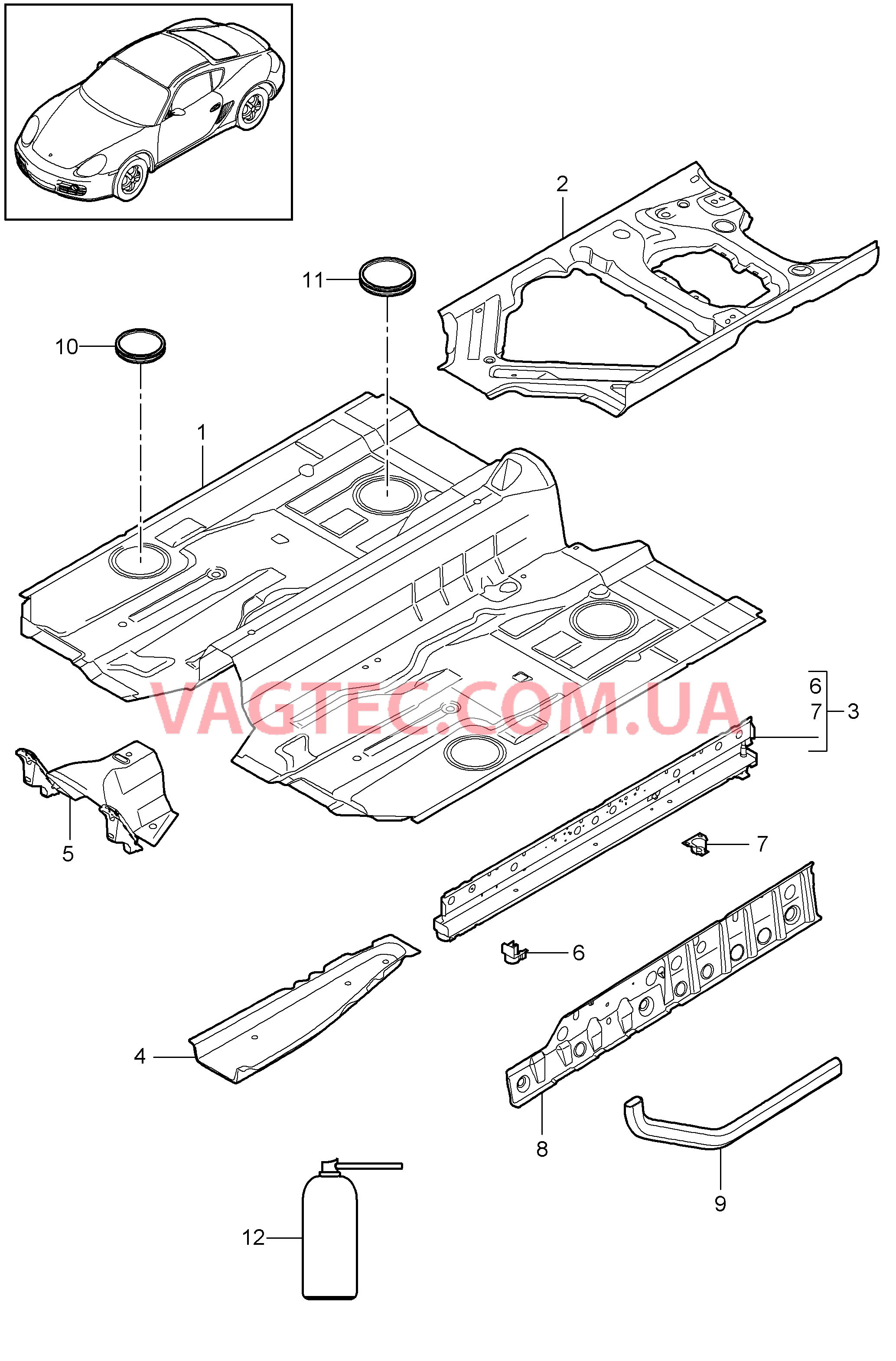 801-020 Днище, средний для PORSCHE Cayman 2009-2012USA