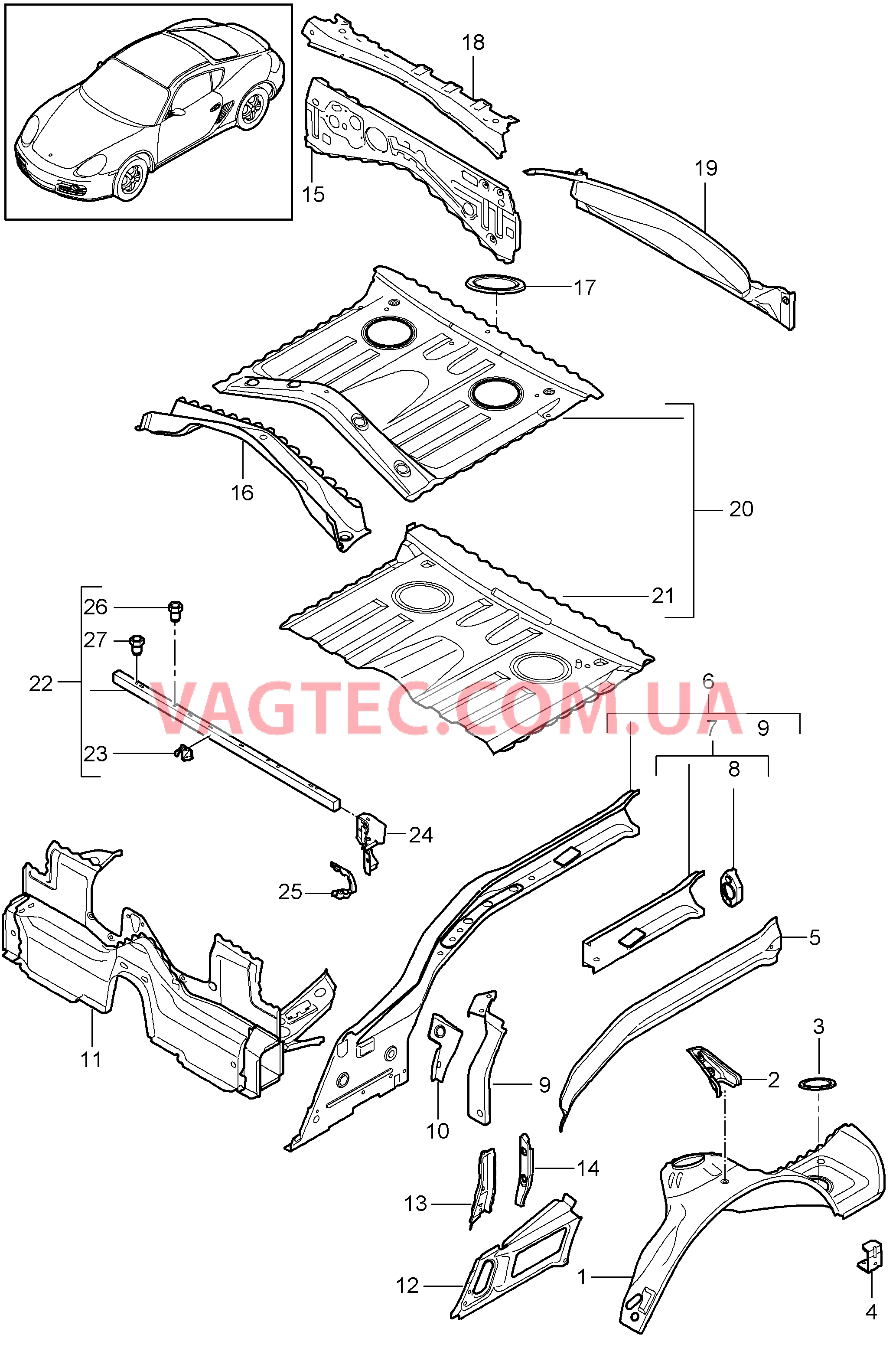 801-035 Задняя подвеска, Отдельные детали для PORSCHE Cayman 2009-2012USA