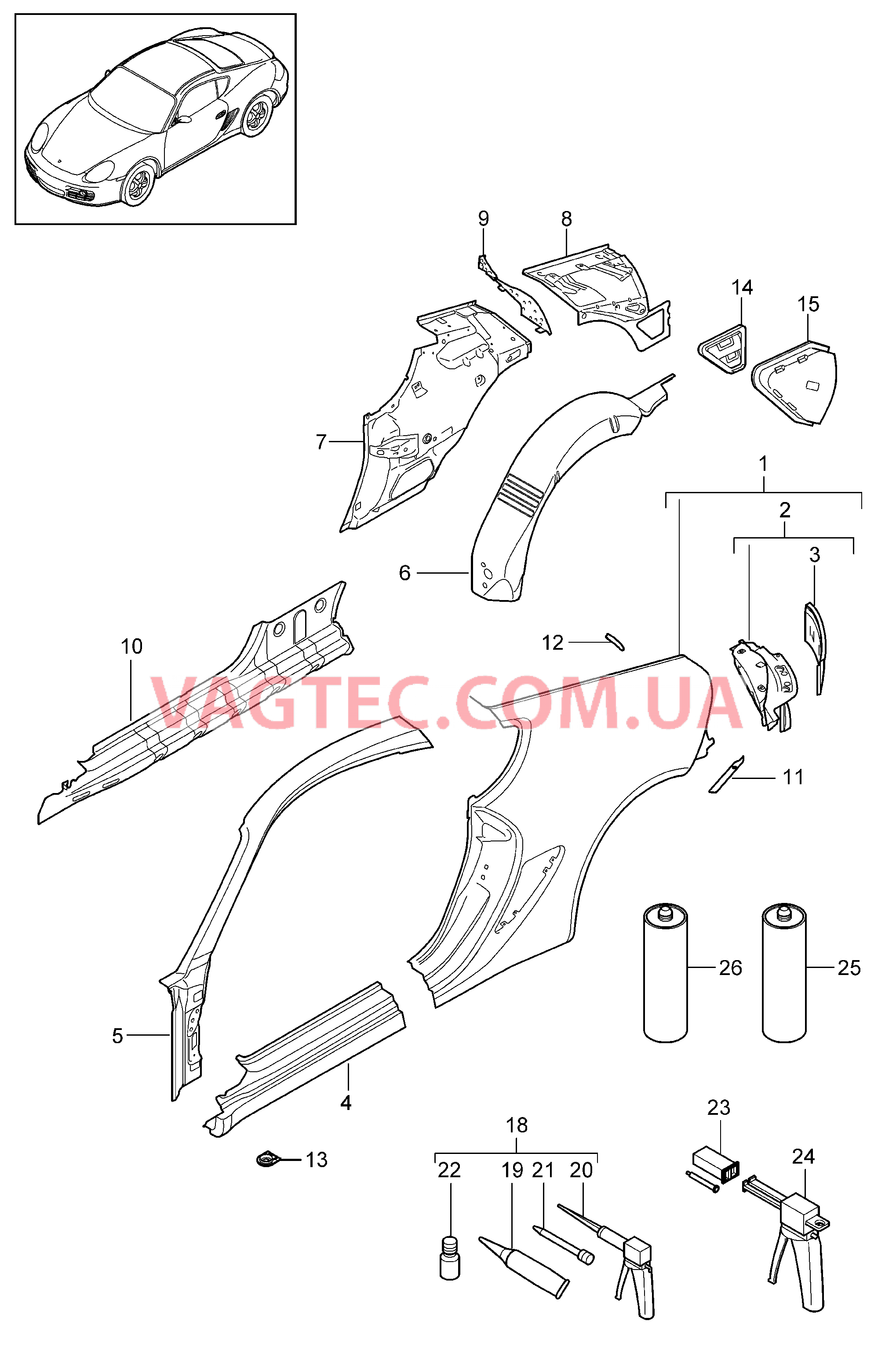 801-050 Боковая часть для PORSCHE Cayman 2009-2012USA