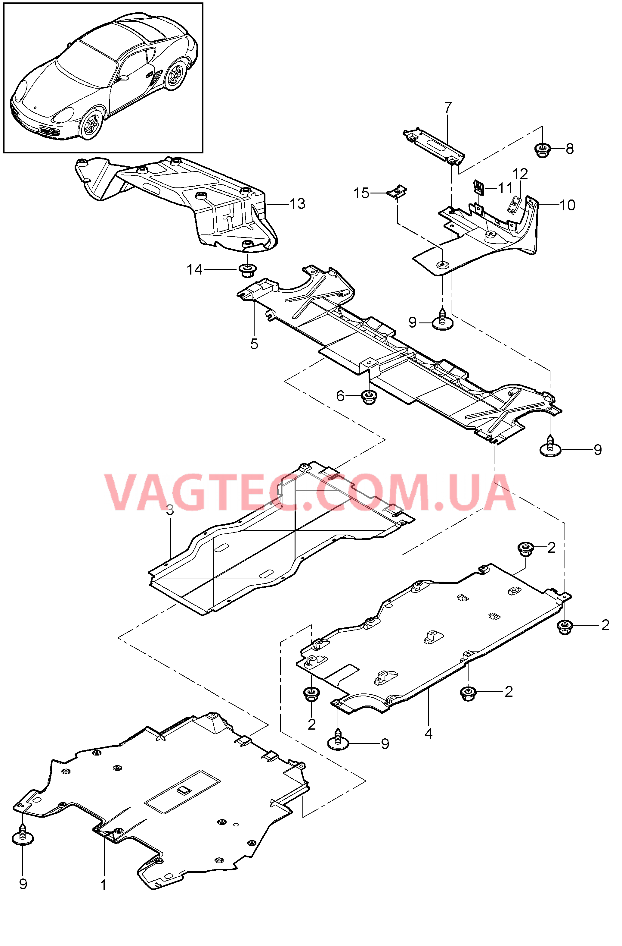 801-070 Обивки, Днище кузова для PORSCHE Cayman 2009-2012USA