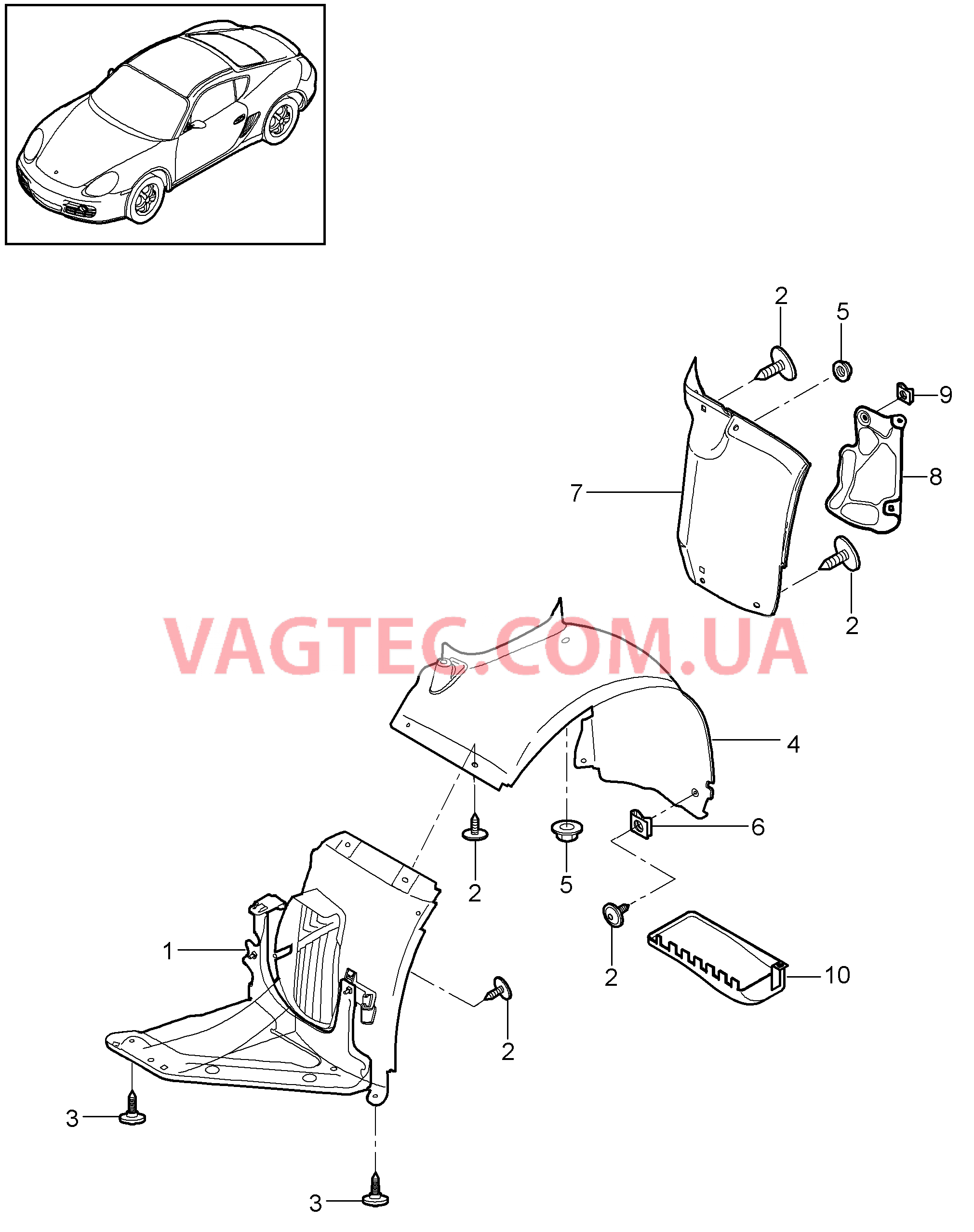 801-075 Обивки, для, Колесная ниша для PORSCHE Cayman 2009-2012USA