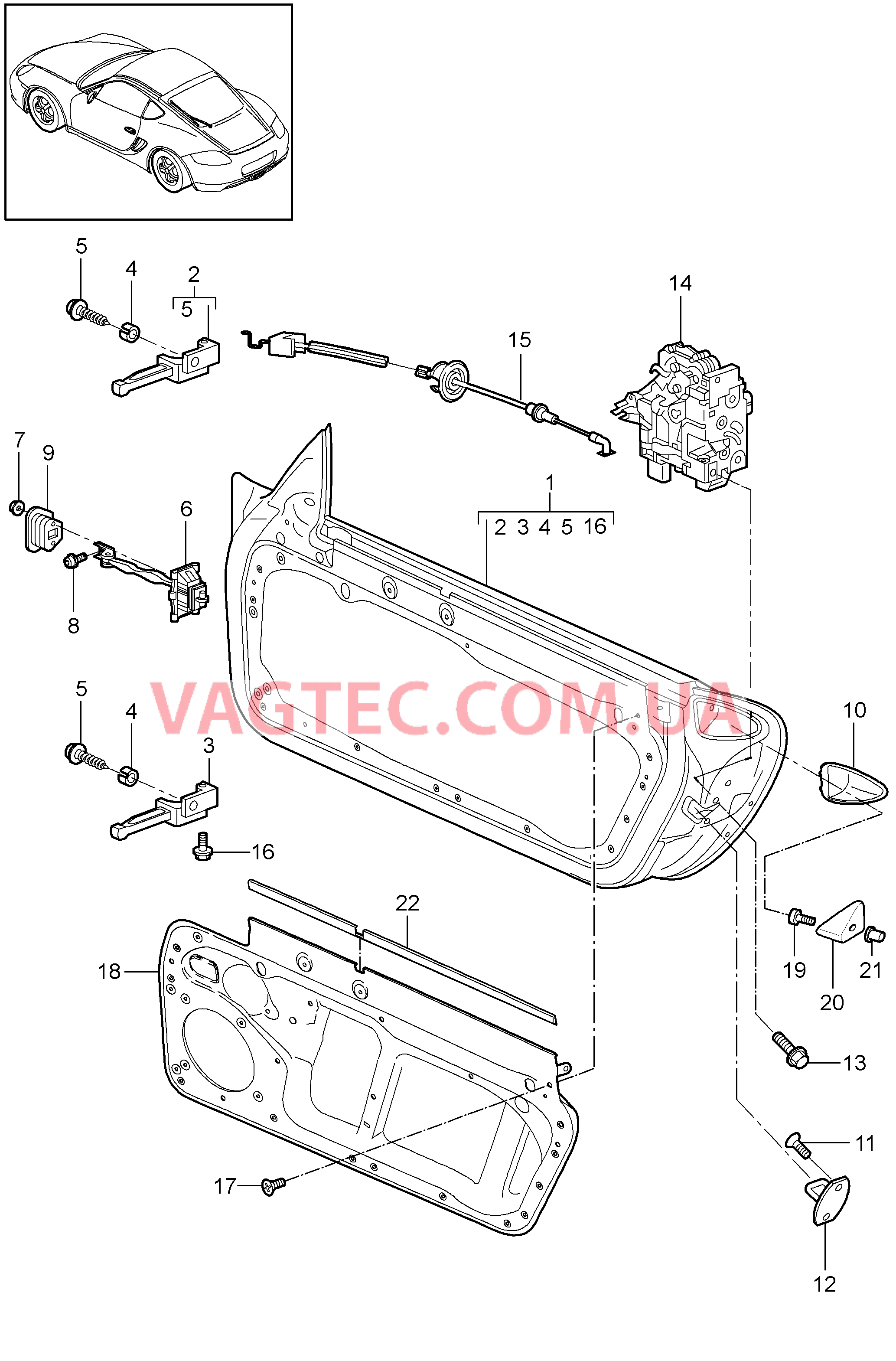 804-000 Структура двери, Встраиваемые детали, Замок двери для PORSCHE Cayman 2009-2012