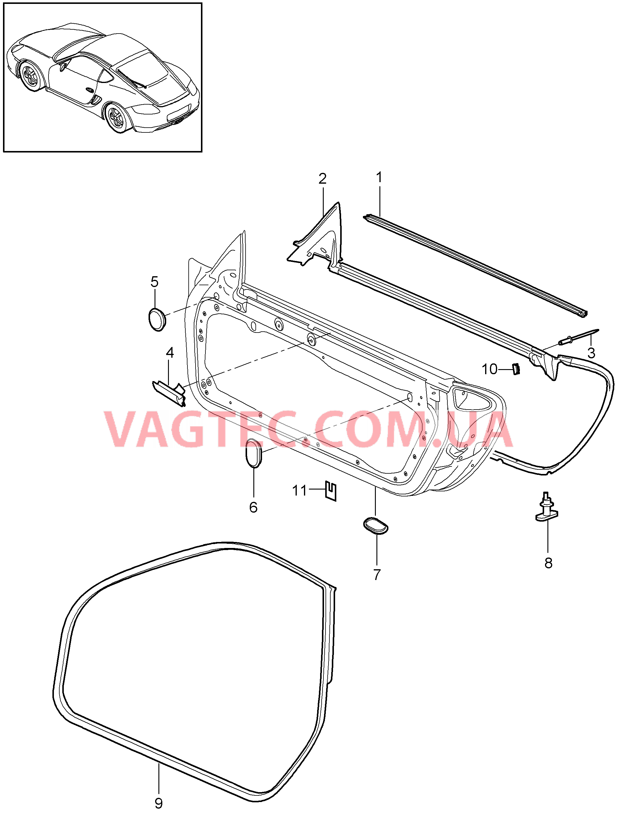 804-010 Дверн.уплотнитель, Прокладка, Рама ветрового стекла для PORSCHE Cayman 2009-2012USA