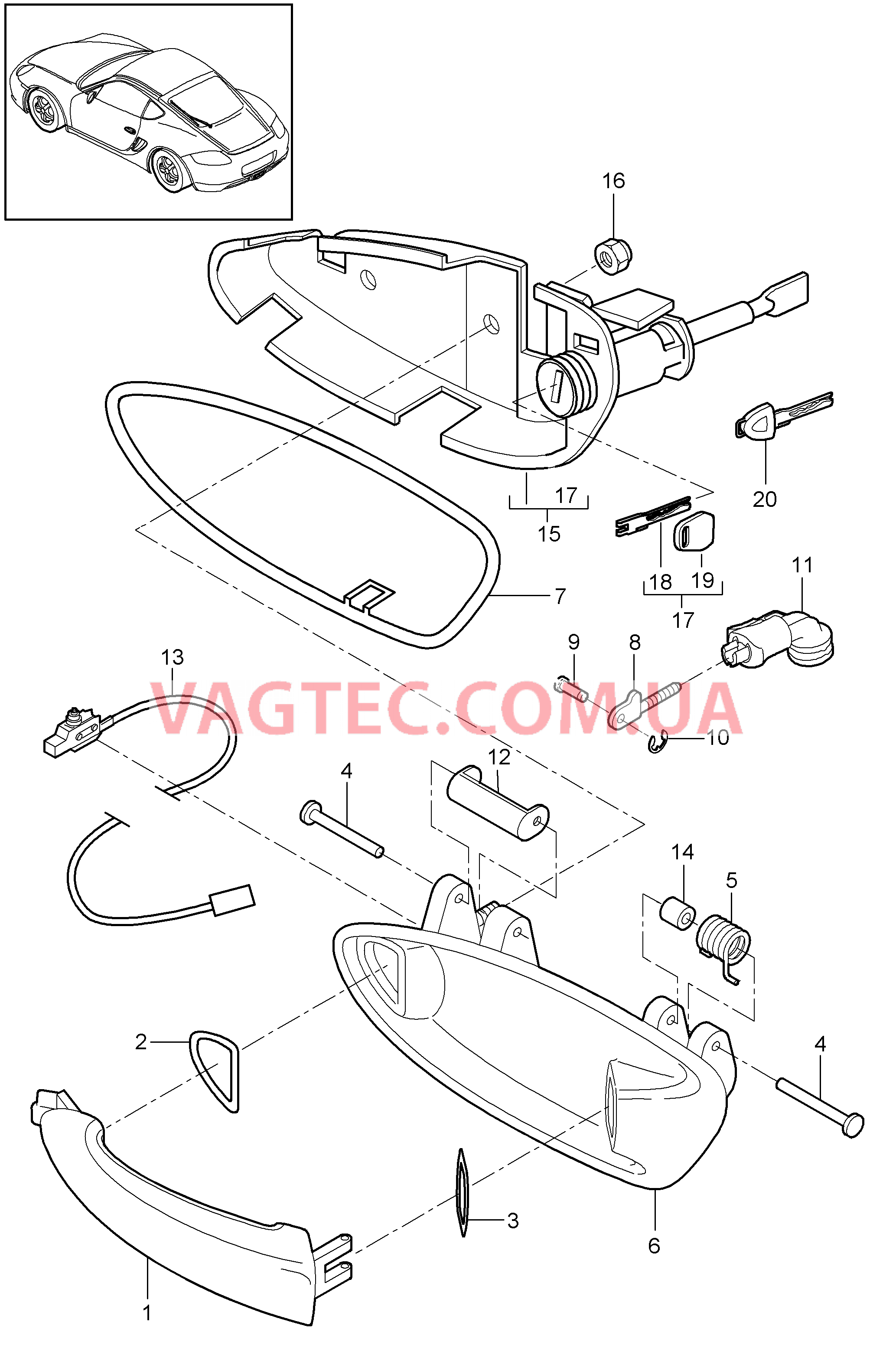 804-020 Рукоятка двери для PORSCHE Cayman 2009-2012