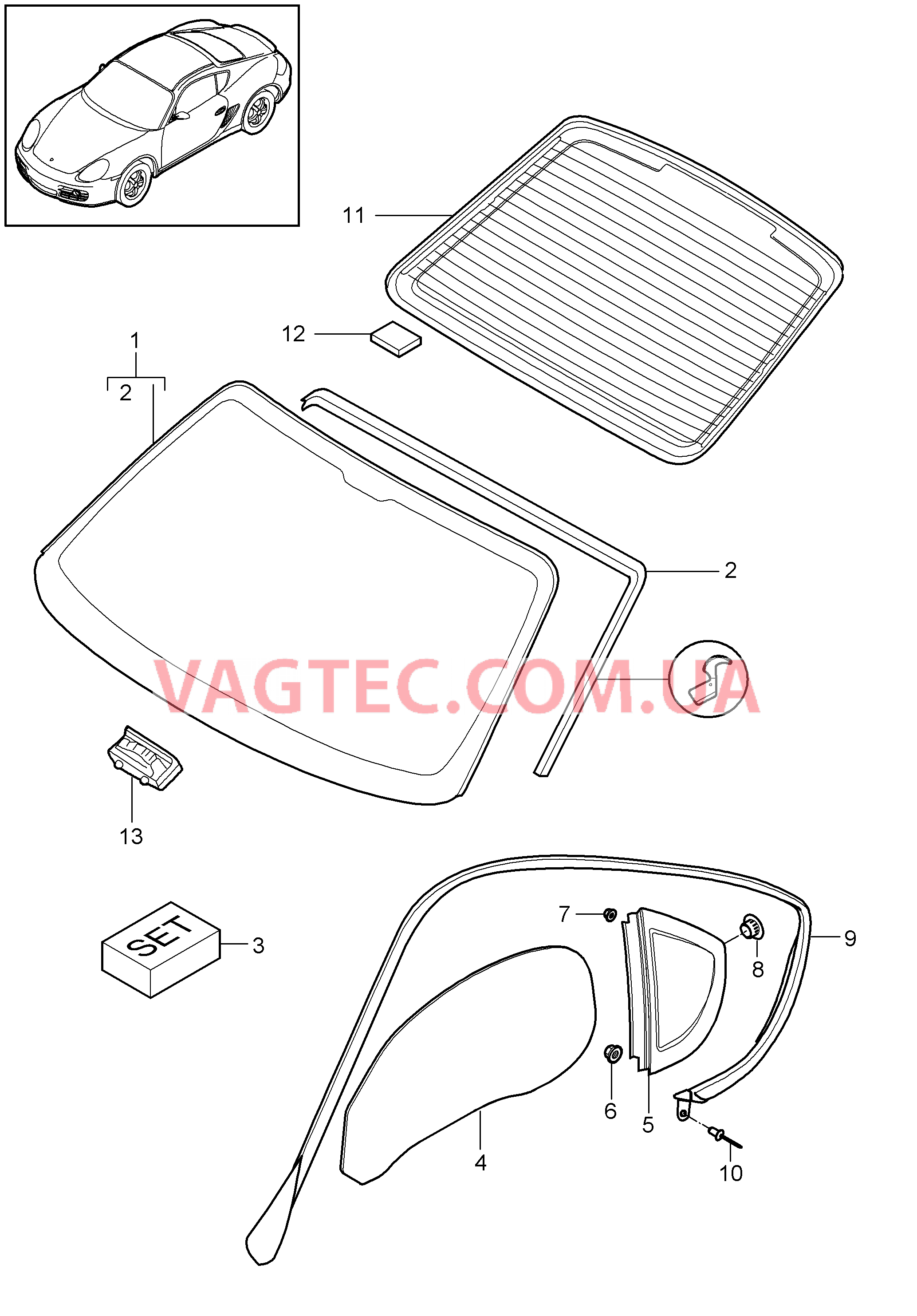 805-000 Остекление для PORSCHE Cayman 2009-2012