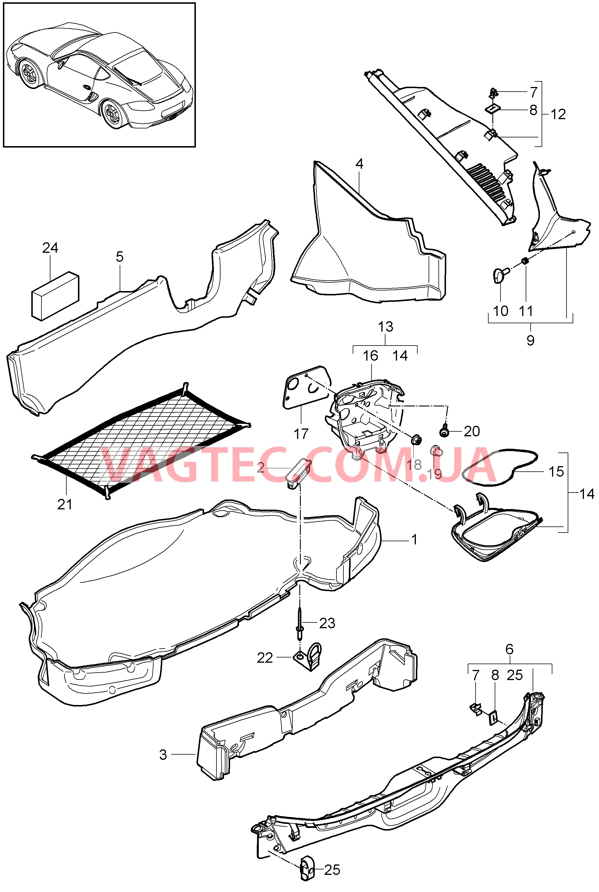 807-001 Багажный отсек, задний для PORSCHE Cayman 2009-2012