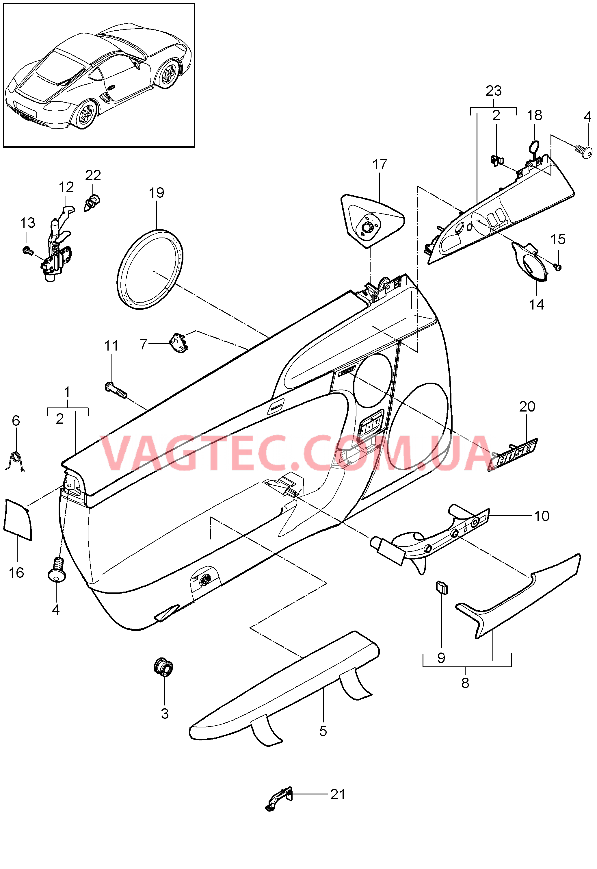 807-010 Обшивка двери, Детали для PORSCHE Cayman 2009-2012USA