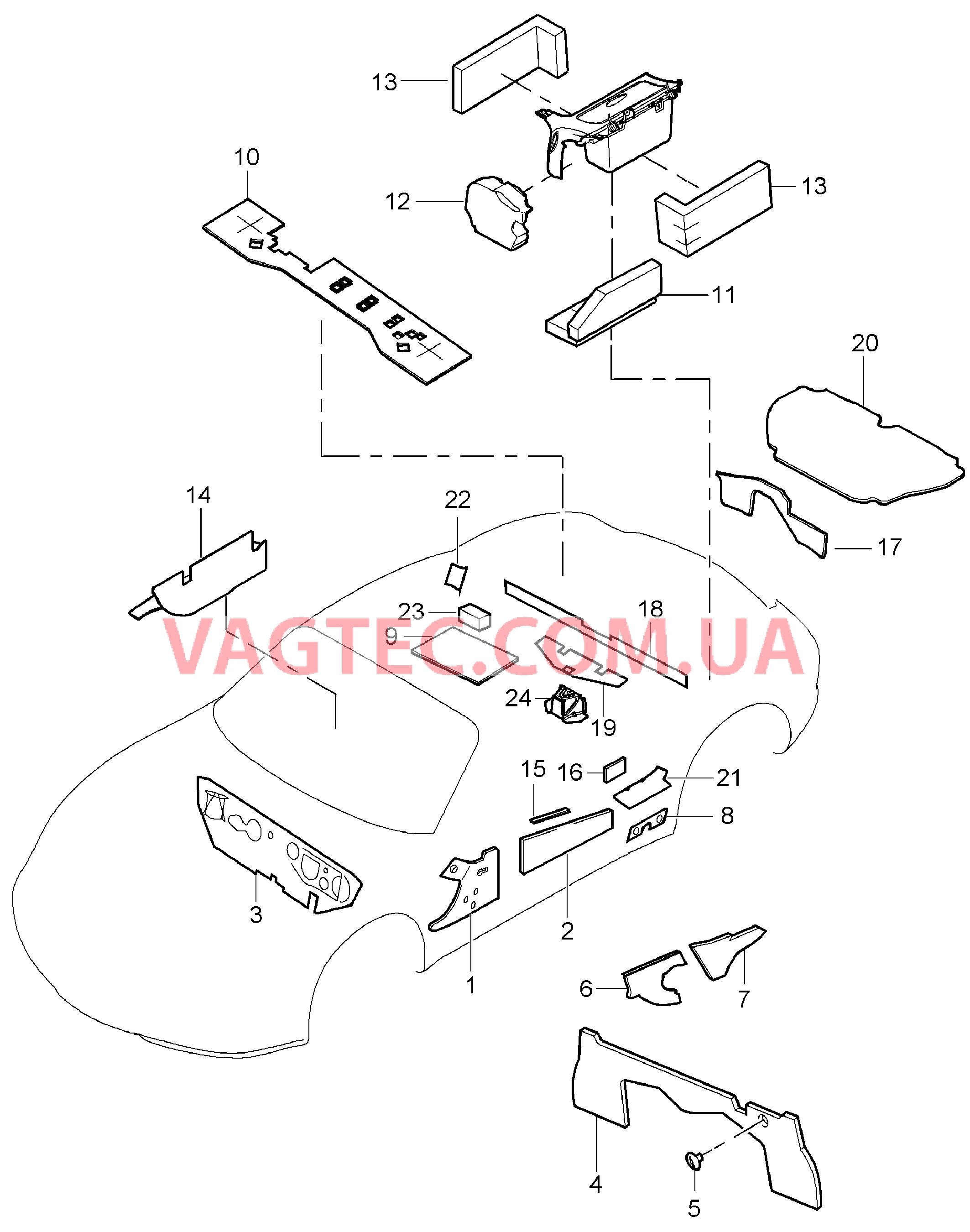 807-015 Кузов, Звукоизоляция 1 для PORSCHE Cayman 2009-2012