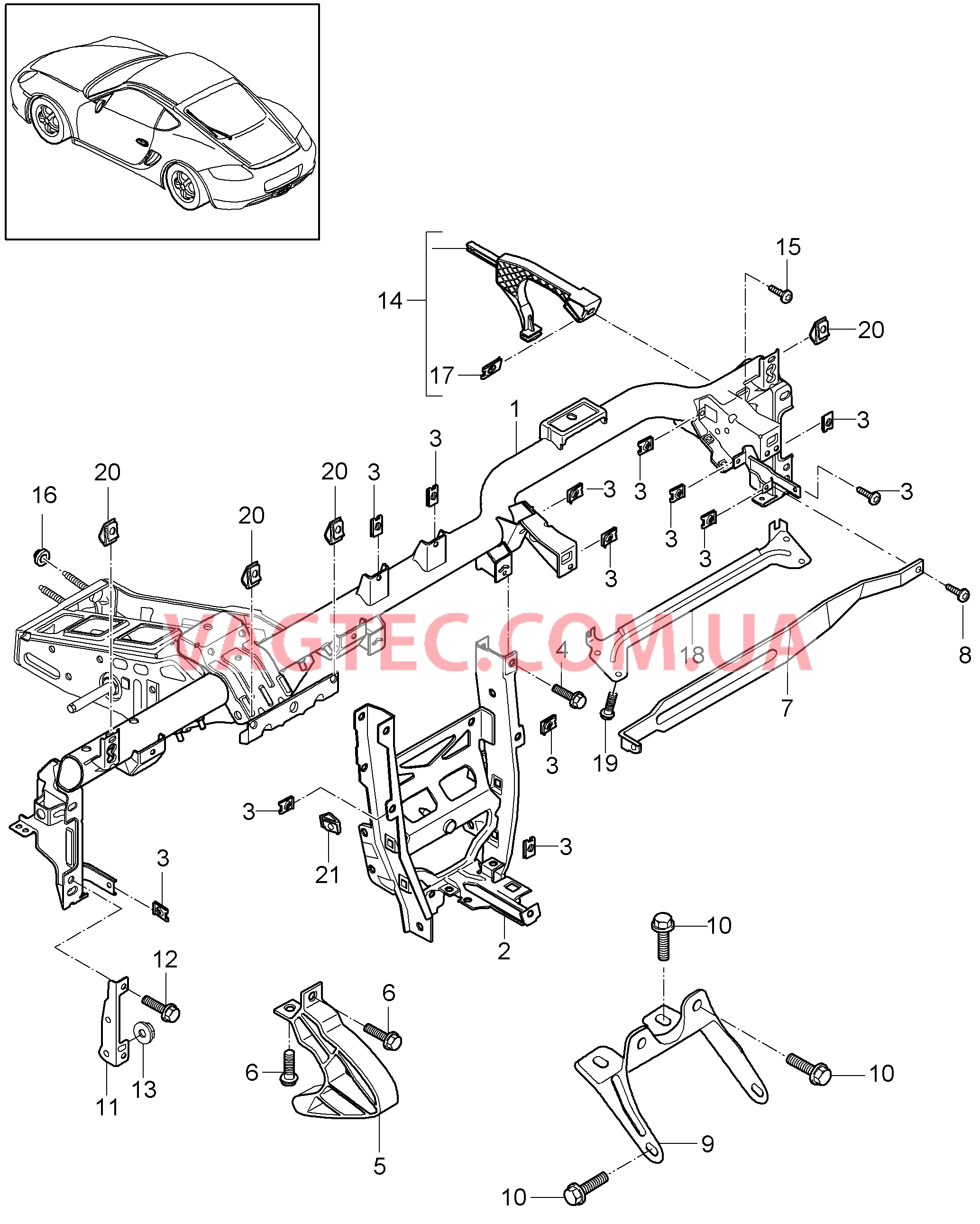 809-004 Несущий элемент, Панель приборов для PORSCHE Cayman 2009-2012USA