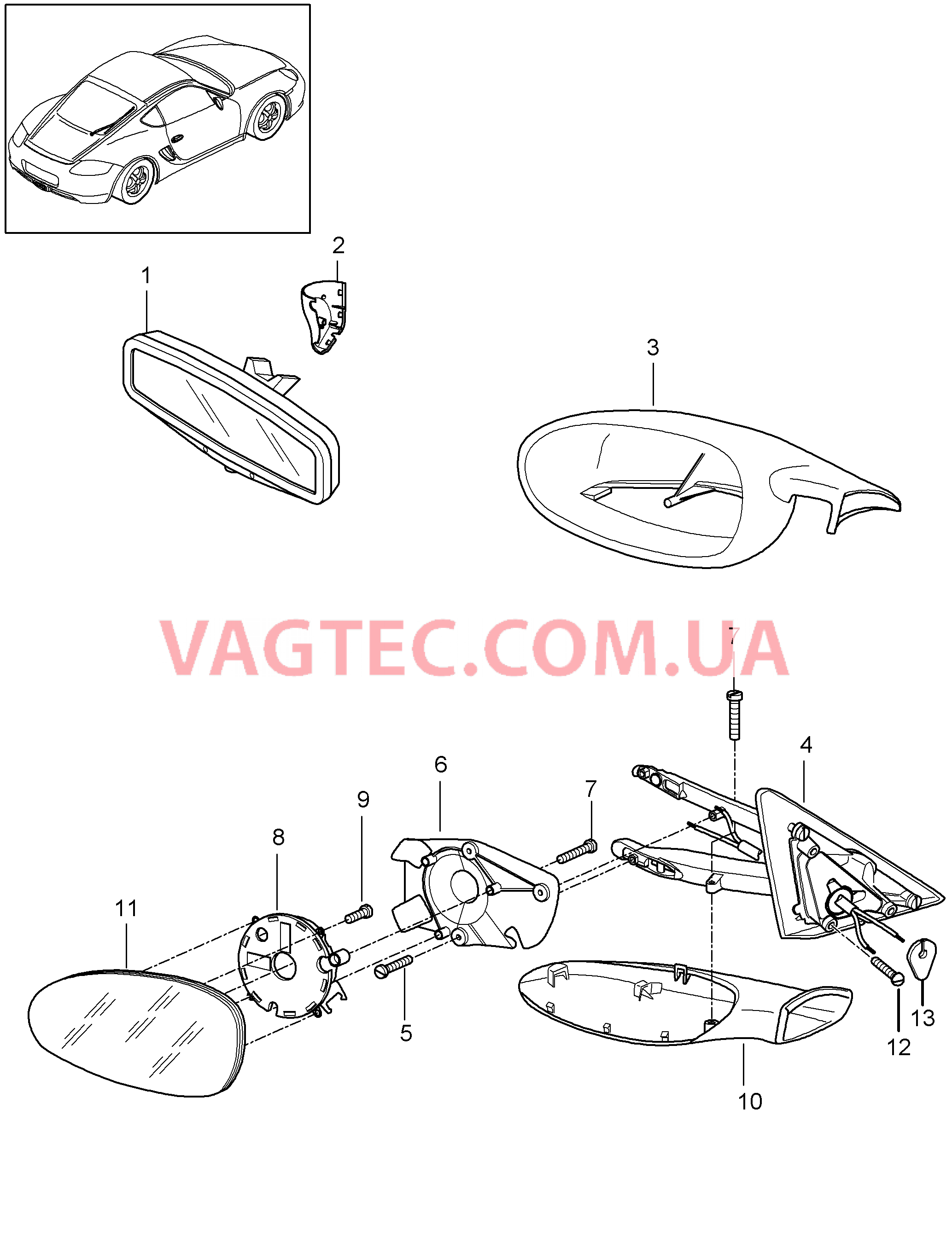 809-010 Салон.зеркало задн.вида, Наружн.зеркало задн.вида для PORSCHE Cayman 2009-2012USA