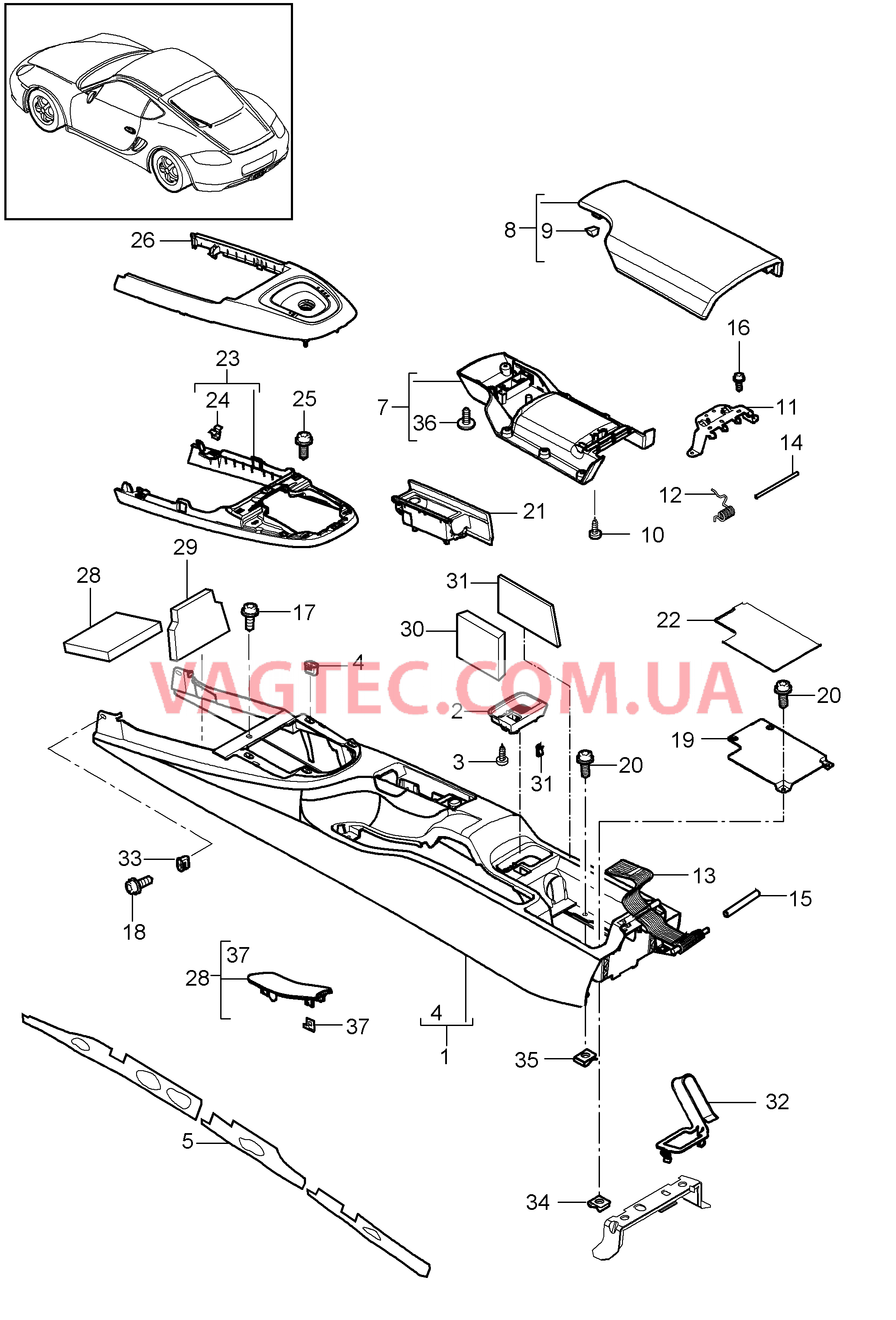 809-020 Центральная консоль, задний для PORSCHE Cayman 2009-2012