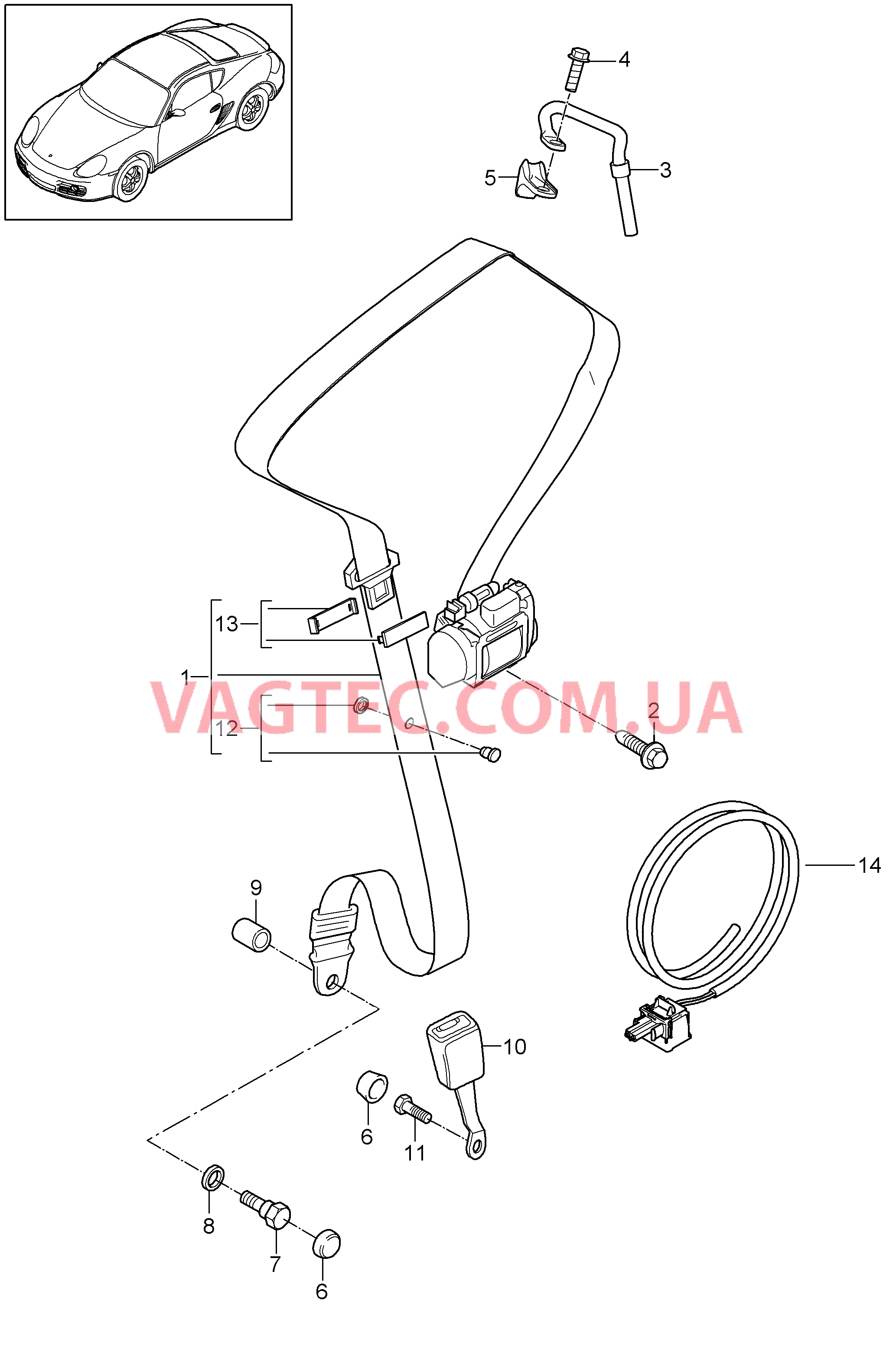 812-000 Ремень безопасности для PORSCHE Cayman 2009-2012