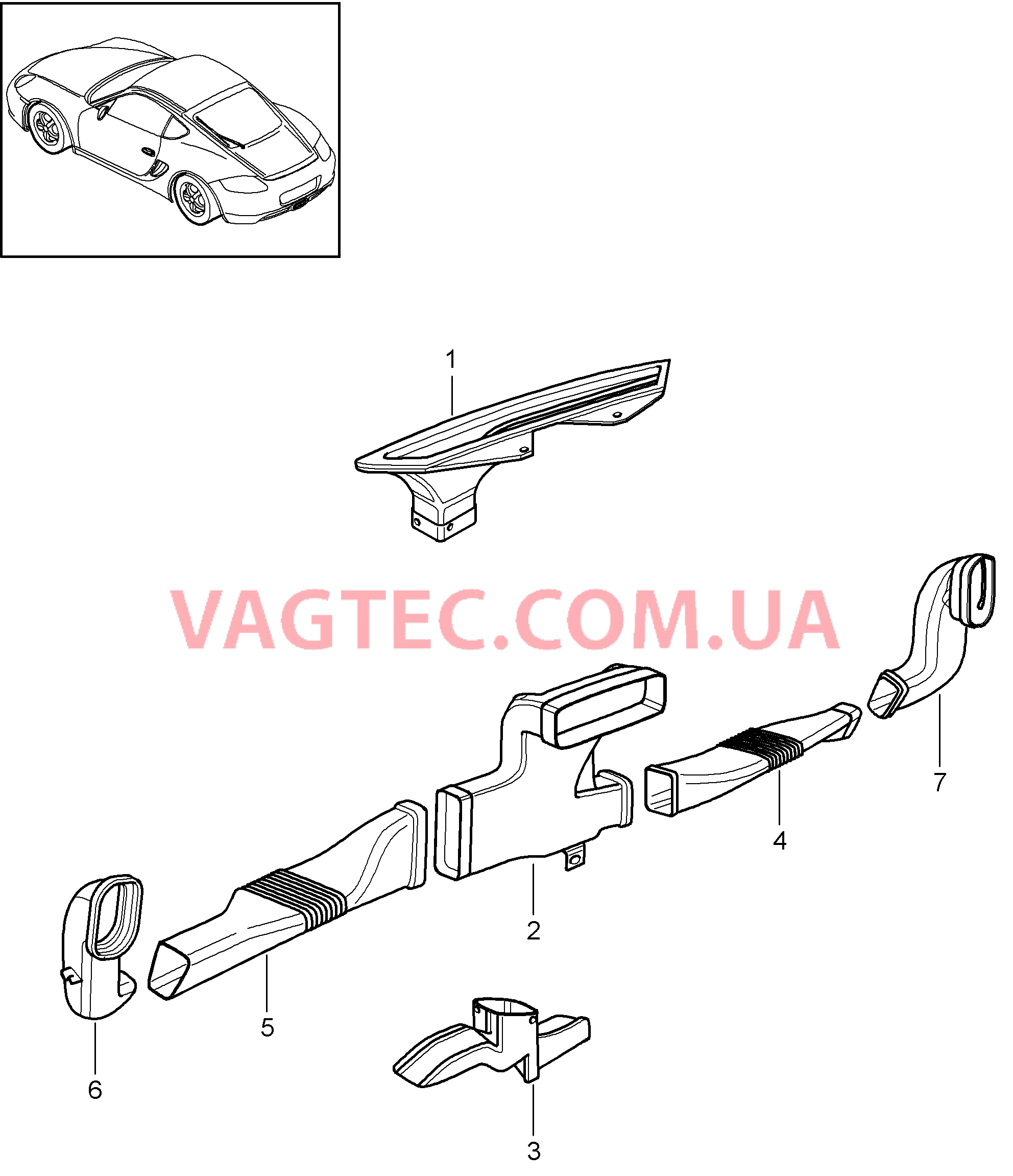 813-001 Обогрев, Воздухораспределитель для PORSCHE Cayman 2009-2012