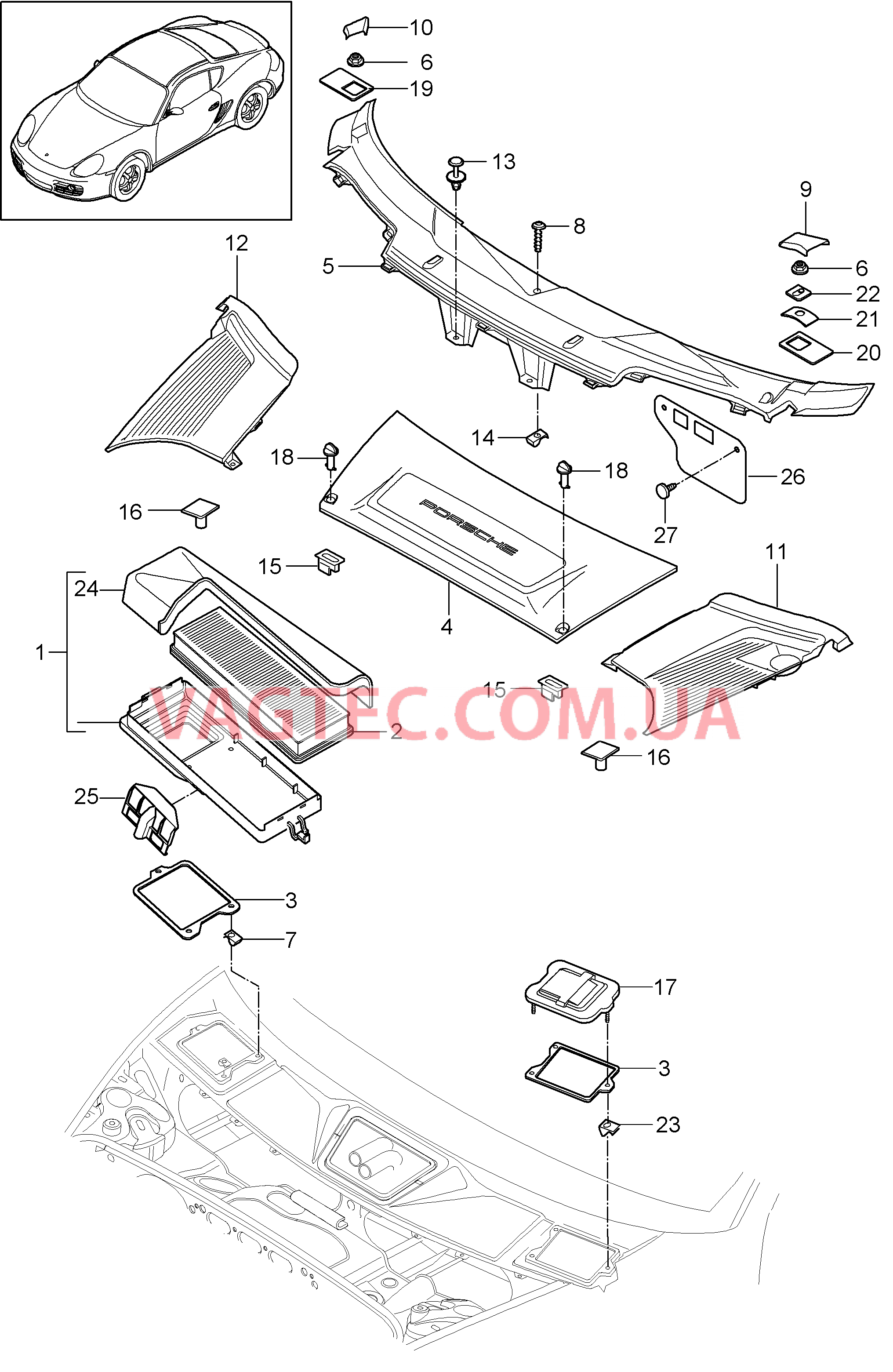 813-020 Противосажевый фильтр, Ветровой кожух для PORSCHE Cayman 2009-2012