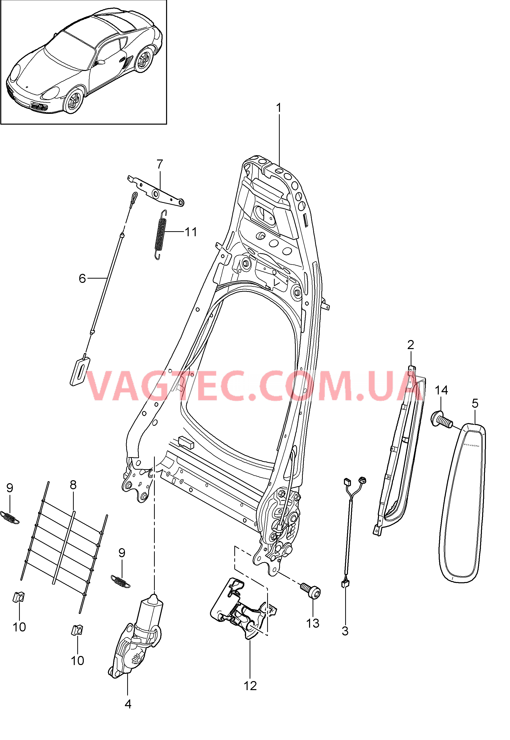 817-006 Каркас спинки, Серийное сиденье, Сиденье KOMFORT
						
						I369/370, I437/438 для PORSCHE Cayman 2009-2012