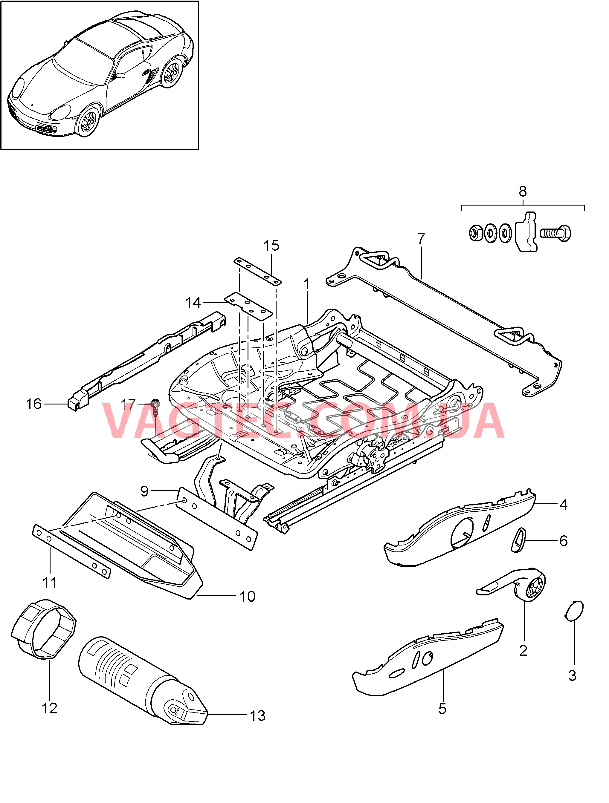 817-008 Регулятор сиденья, Серийное сиденье, Сиденье KOMFORT для PORSCHE Cayman 2009-2012USA