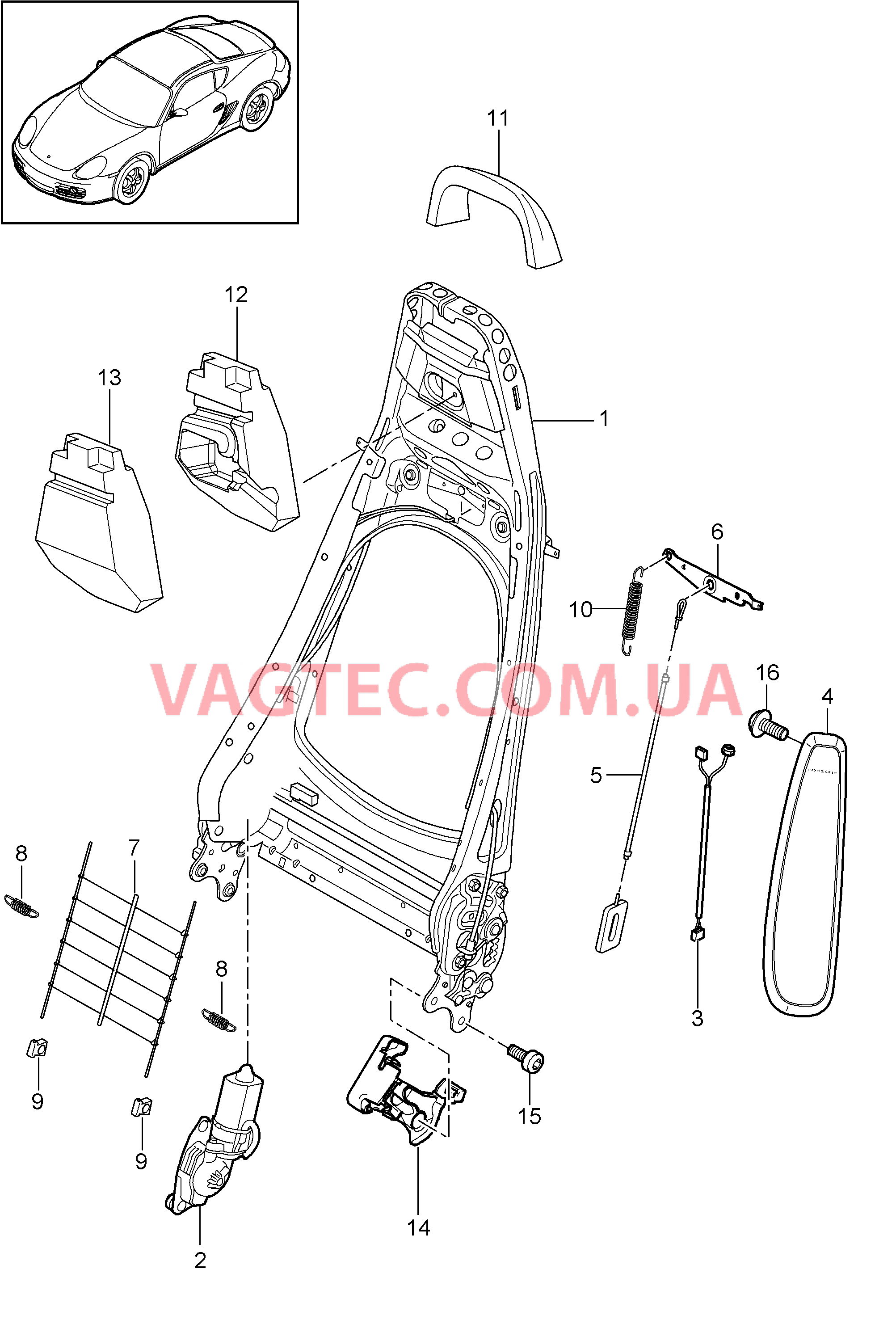 817-021 Каркас спинки, Спортивное сиденье для PORSCHE Cayman 2009-2012