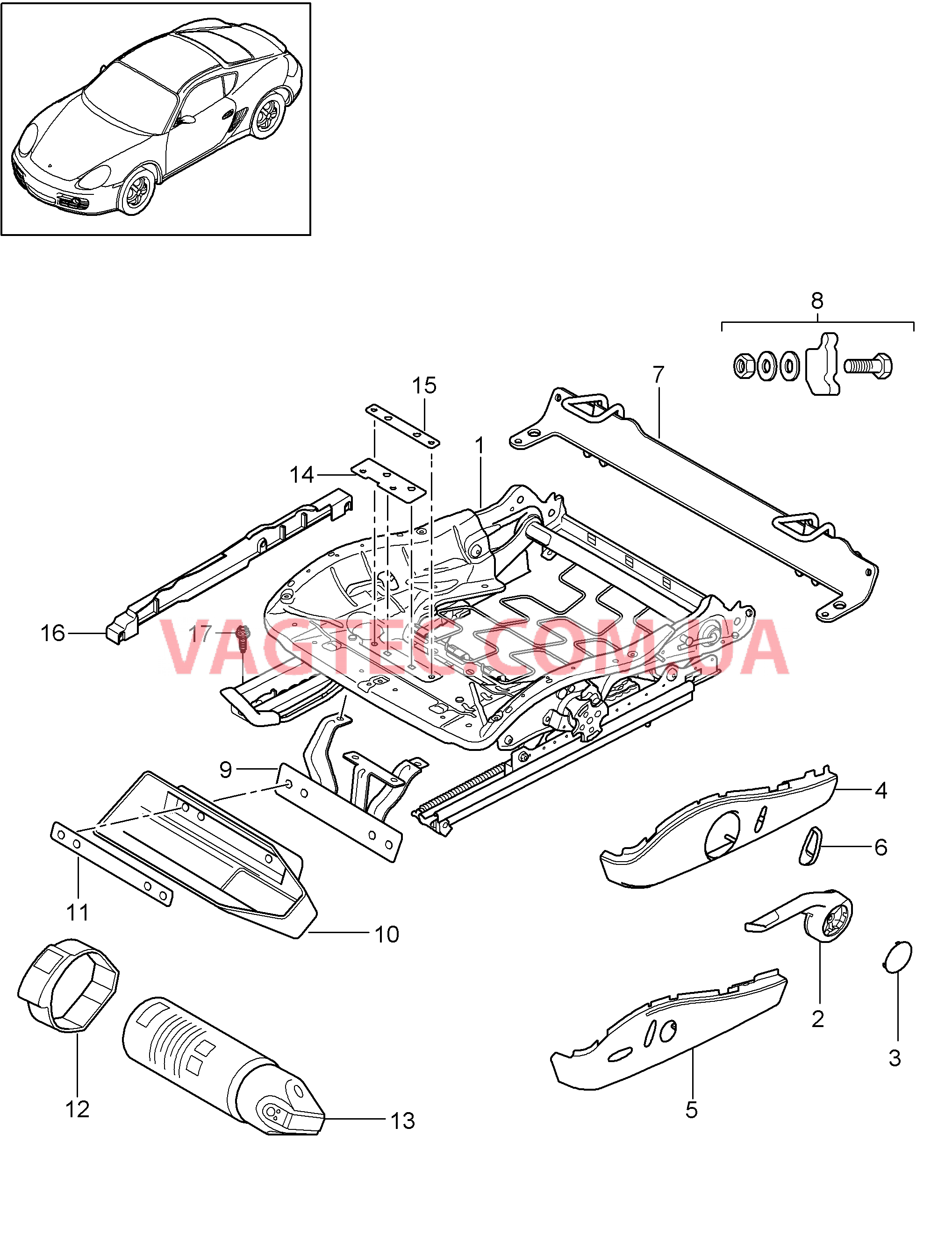 817-023 Регулятор сиденья, Спортивное сиденье для PORSCHE Cayman 2009-2012USA