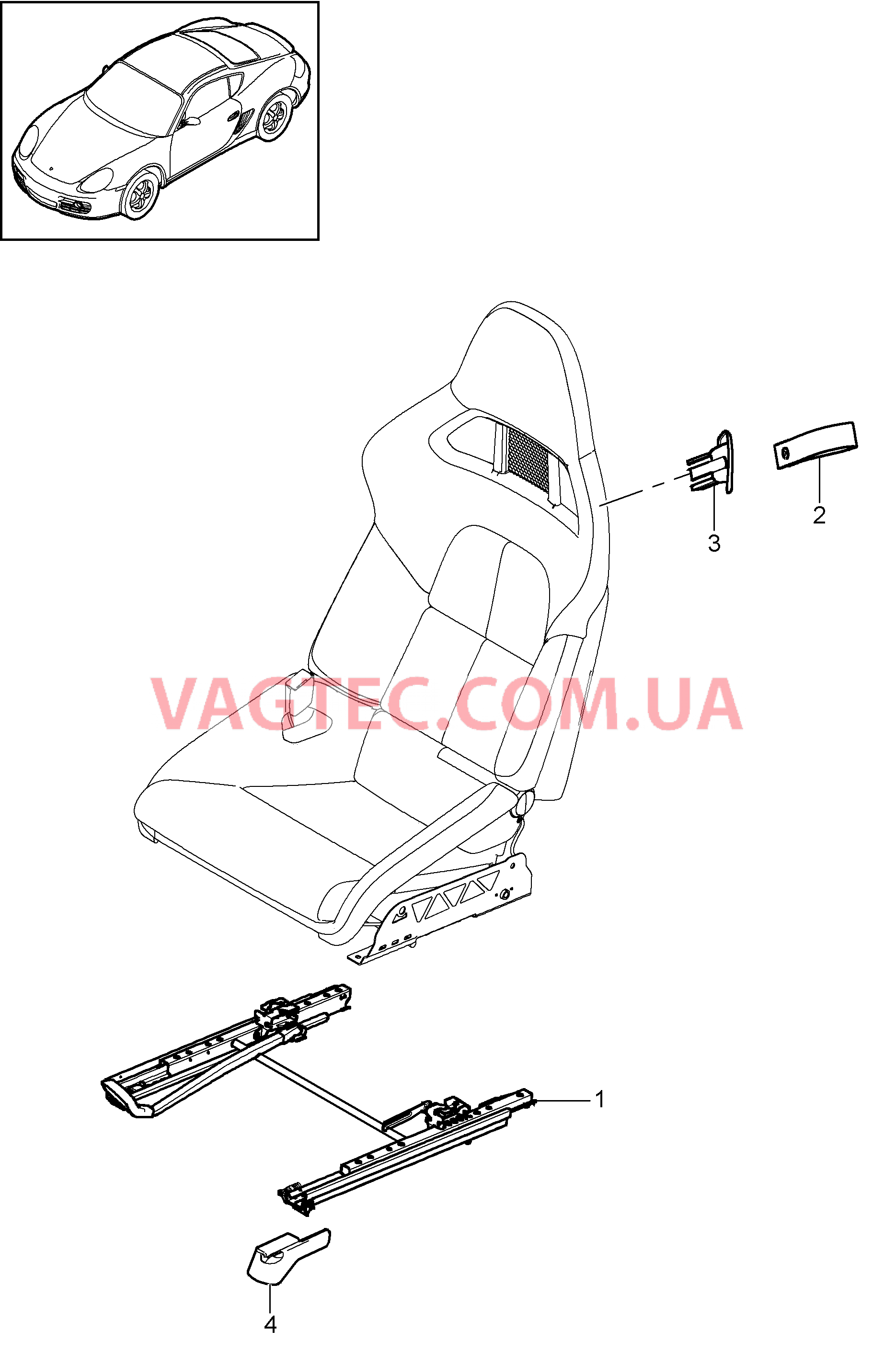 817-030 Ковшеобразное сиденье, складной, полный, Не поставляется для PORSCHE Cayman 2009-2012USA