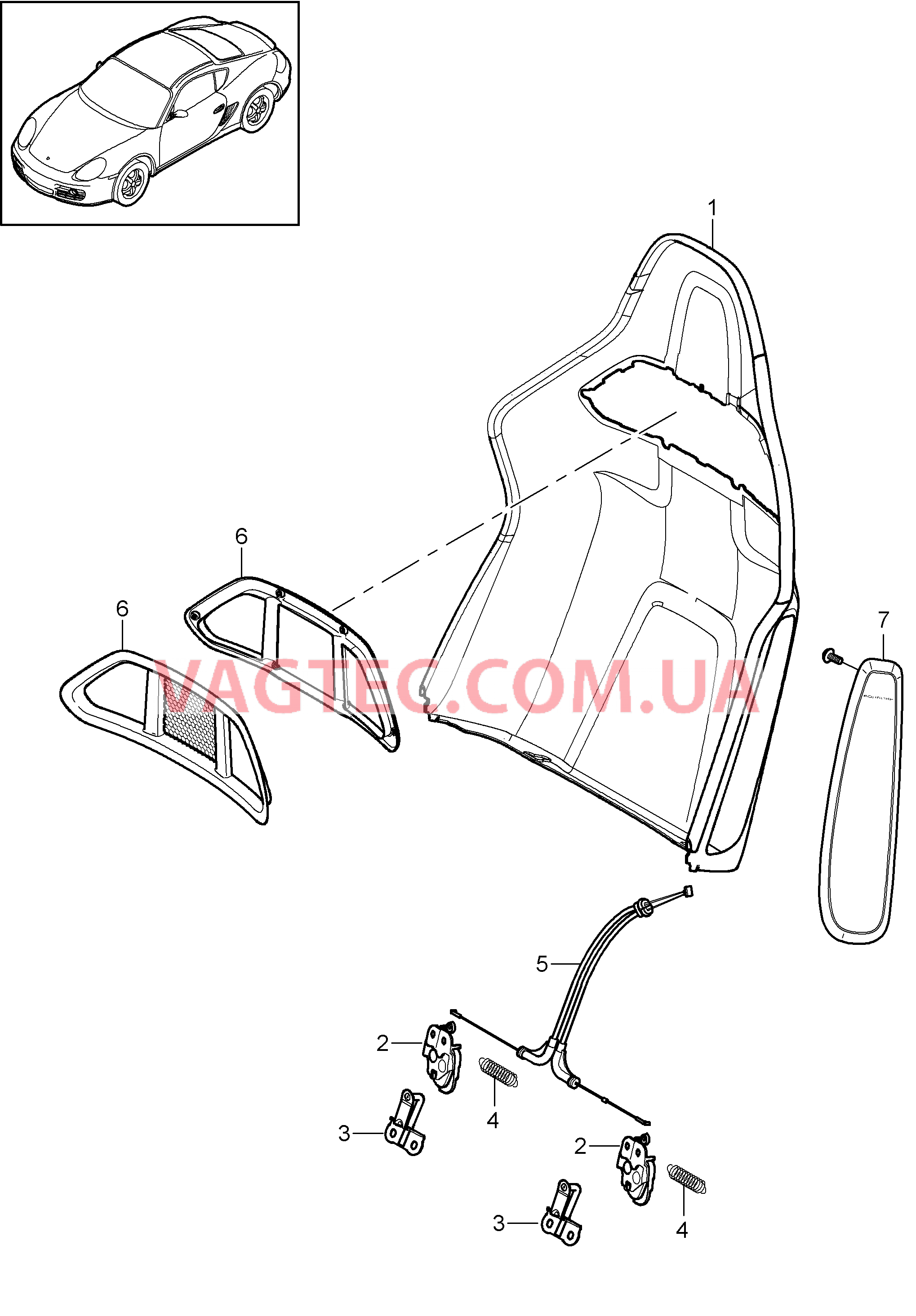 817-036 Каркас спинки, Ковшеобразное сиденье, складной, Детали для PORSCHE Cayman 2009-2012