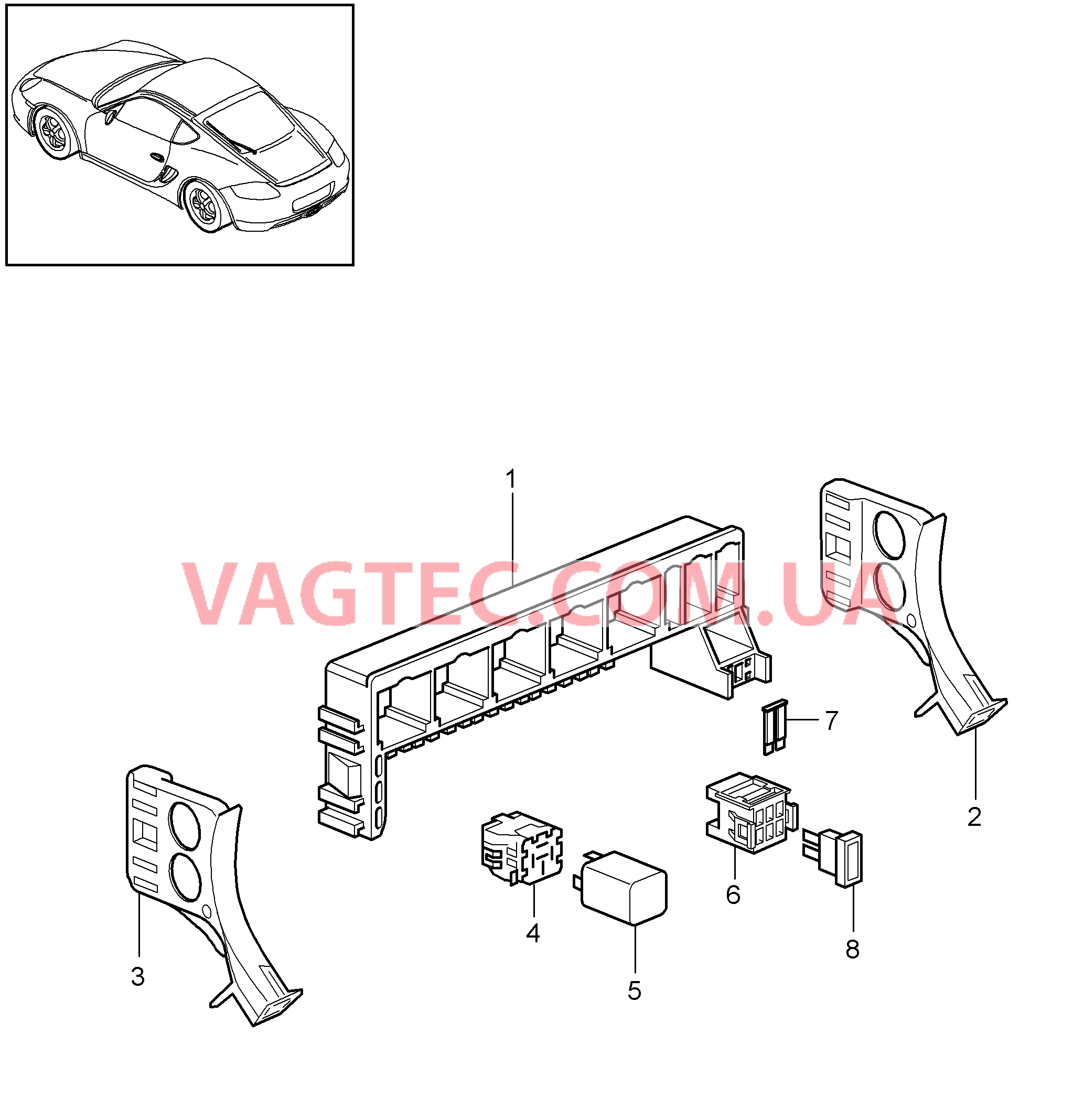 902-001 Блок упр. бортовой сети, Задняя часть кузова для PORSCHE Cayman 2009-2012USA