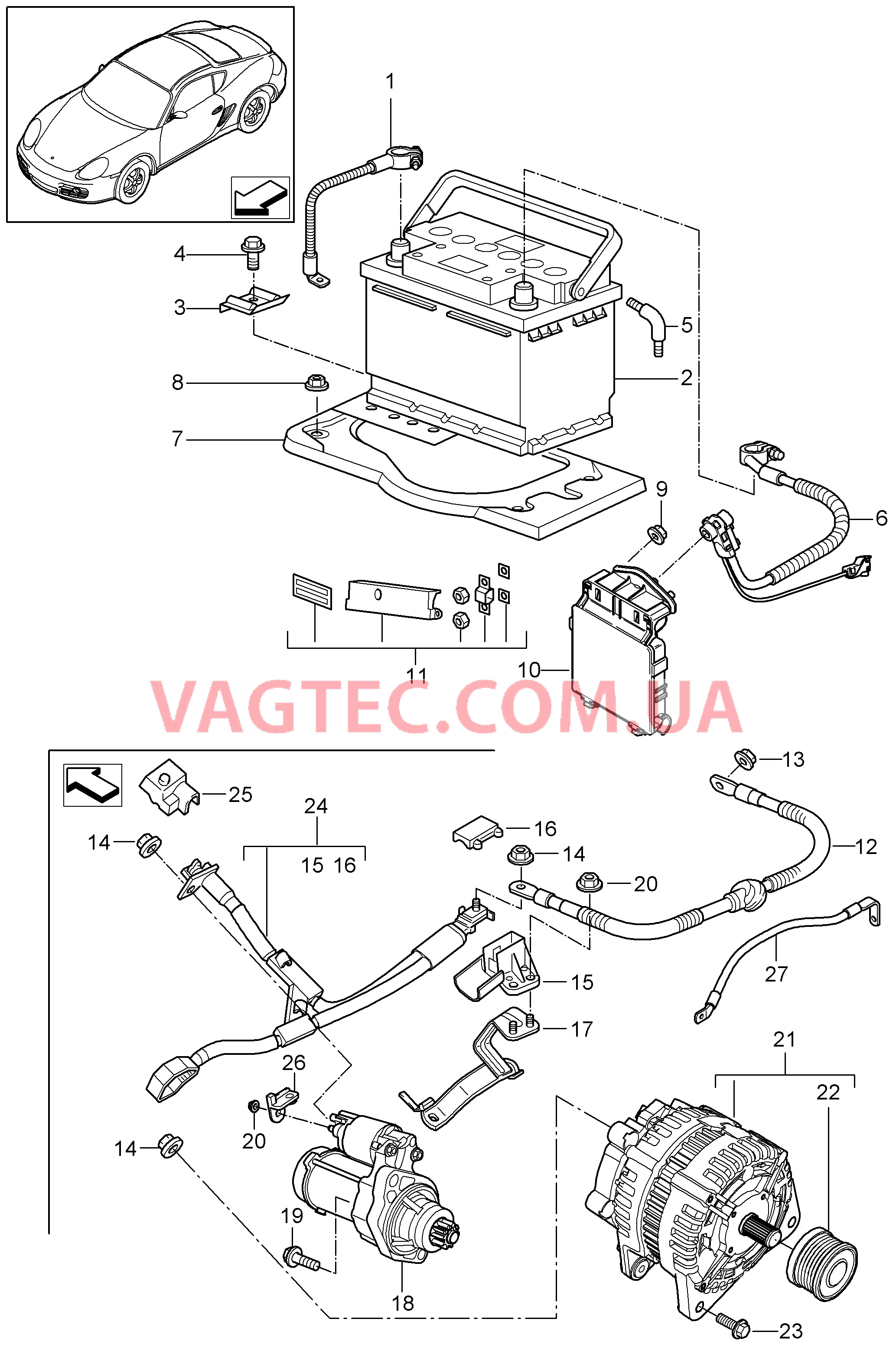 902-005 Источник питания, Распределительное устройство, Стартер, Генератор для PORSCHE Cayman 2009-2012USA