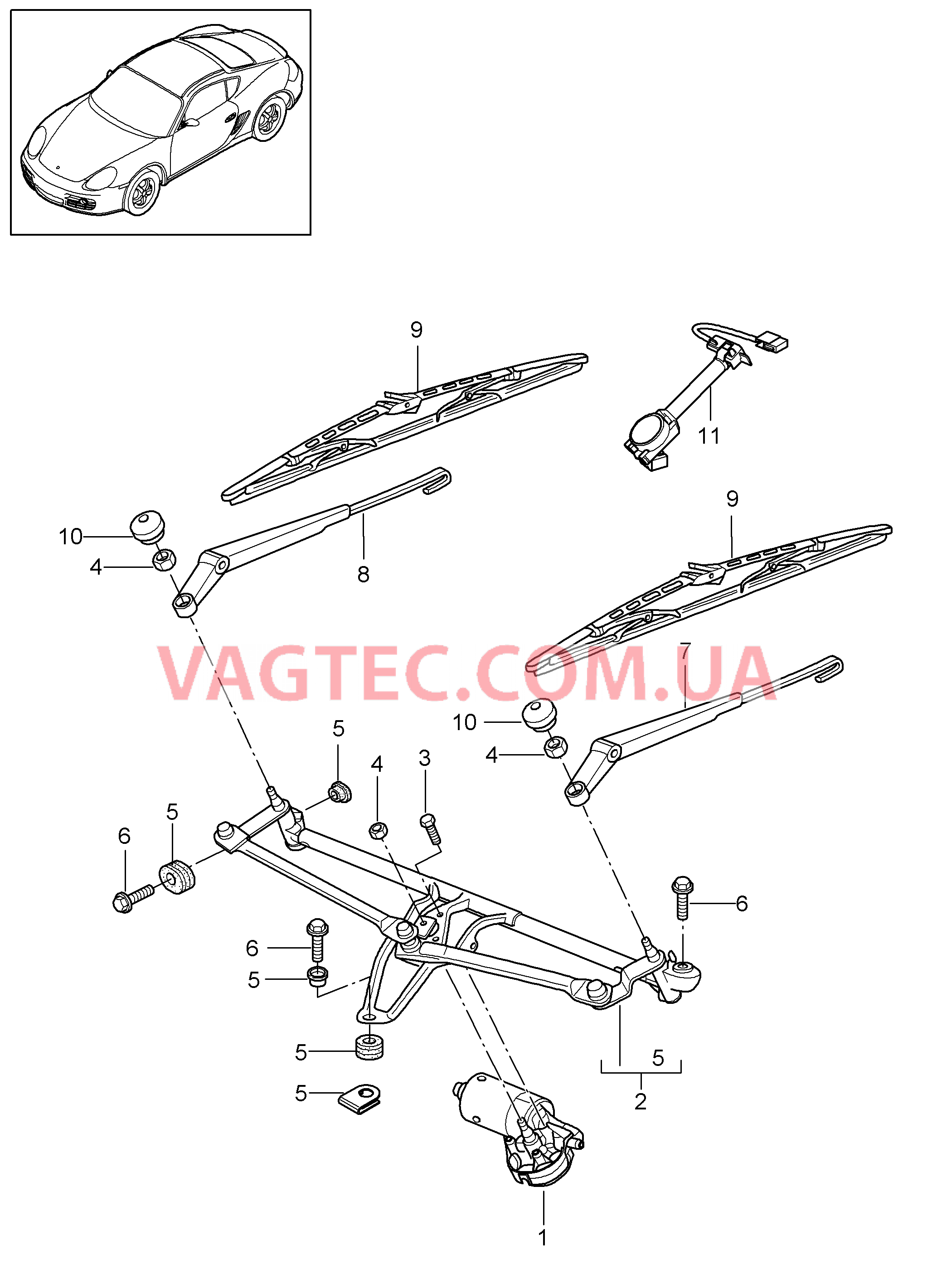 904-000 Стеклоочиститель, Датчик дождя для PORSCHE Cayman 2009-2012USA