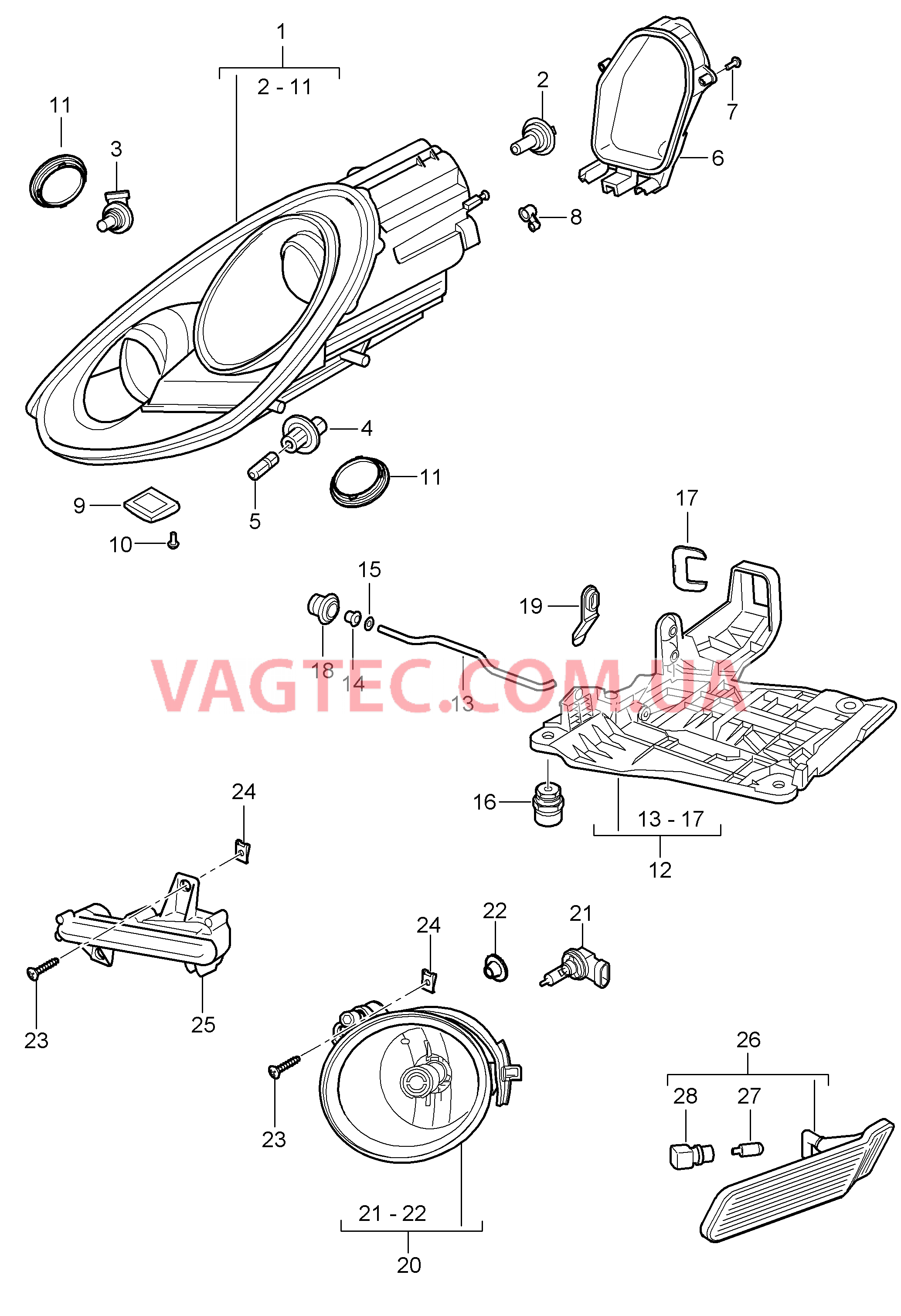 905-000 Фара, Дополнительная фара, Указатель поворота для PORSCHE Cayman 2009-2012