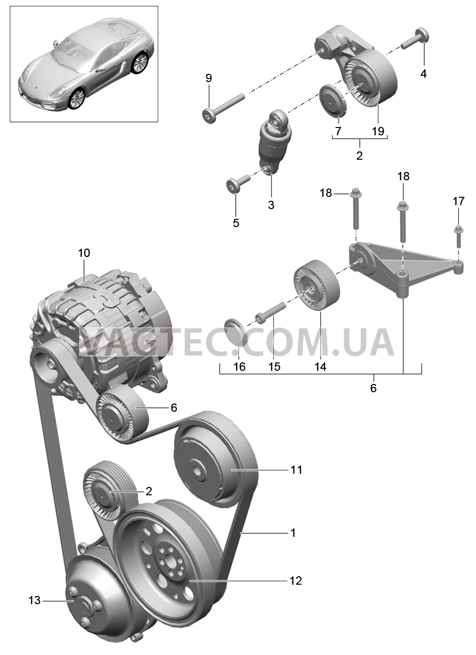 101-010 Натяжитель ремня, Поликлиновой ремень для PORSCHE Cayman 2014-2016